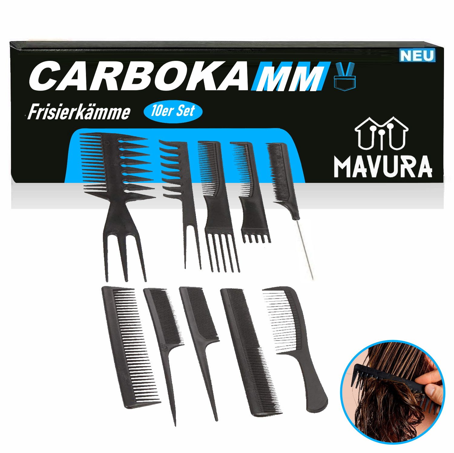 Haarkamm Carbon Kamm Set Frisierkämme Profi Haar Styling Kämme [10er Set]