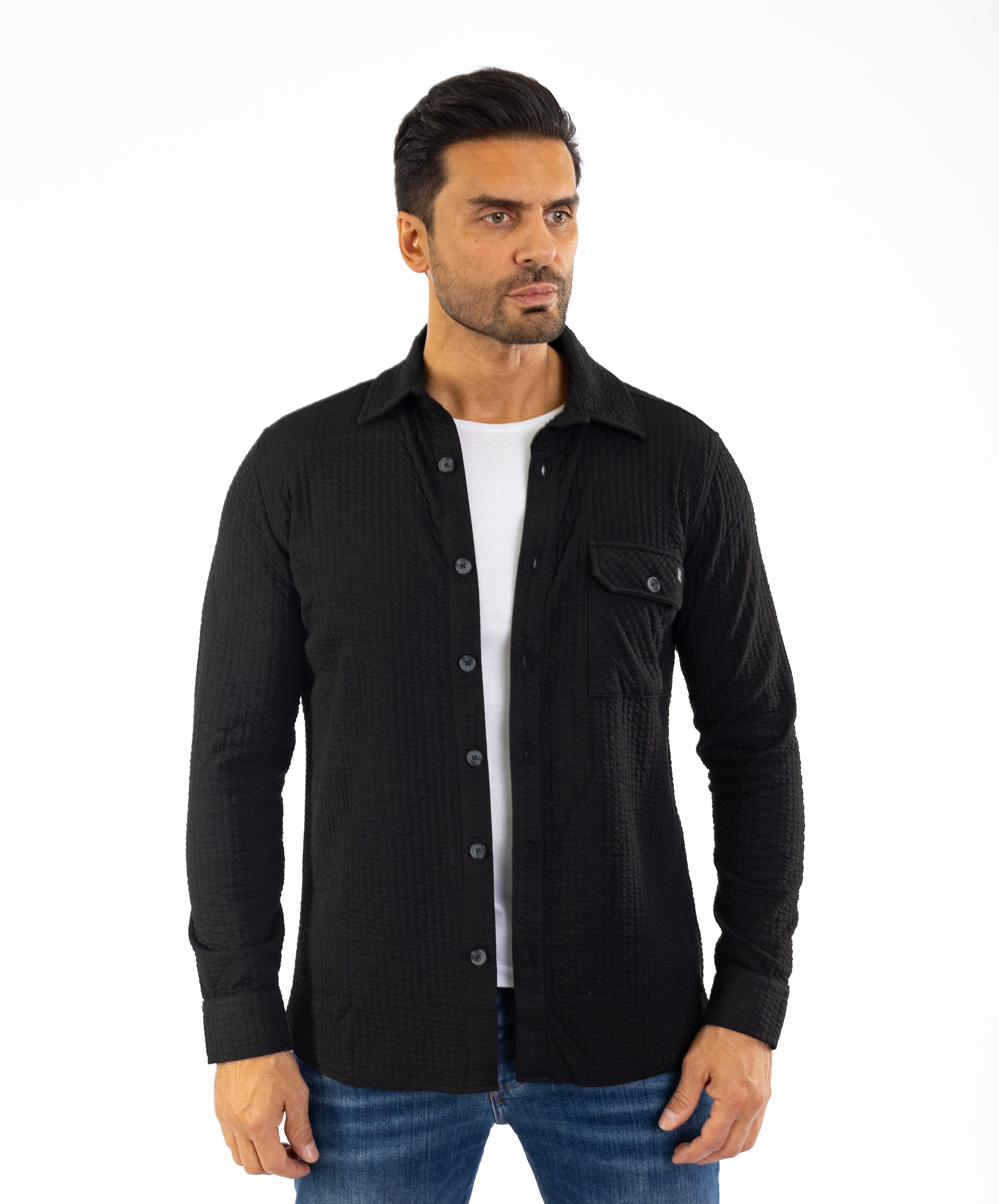 Denim Distriqt Langarmhemd Lässiges Herren Überhemd mit hohem Strechanteil Schwarz L