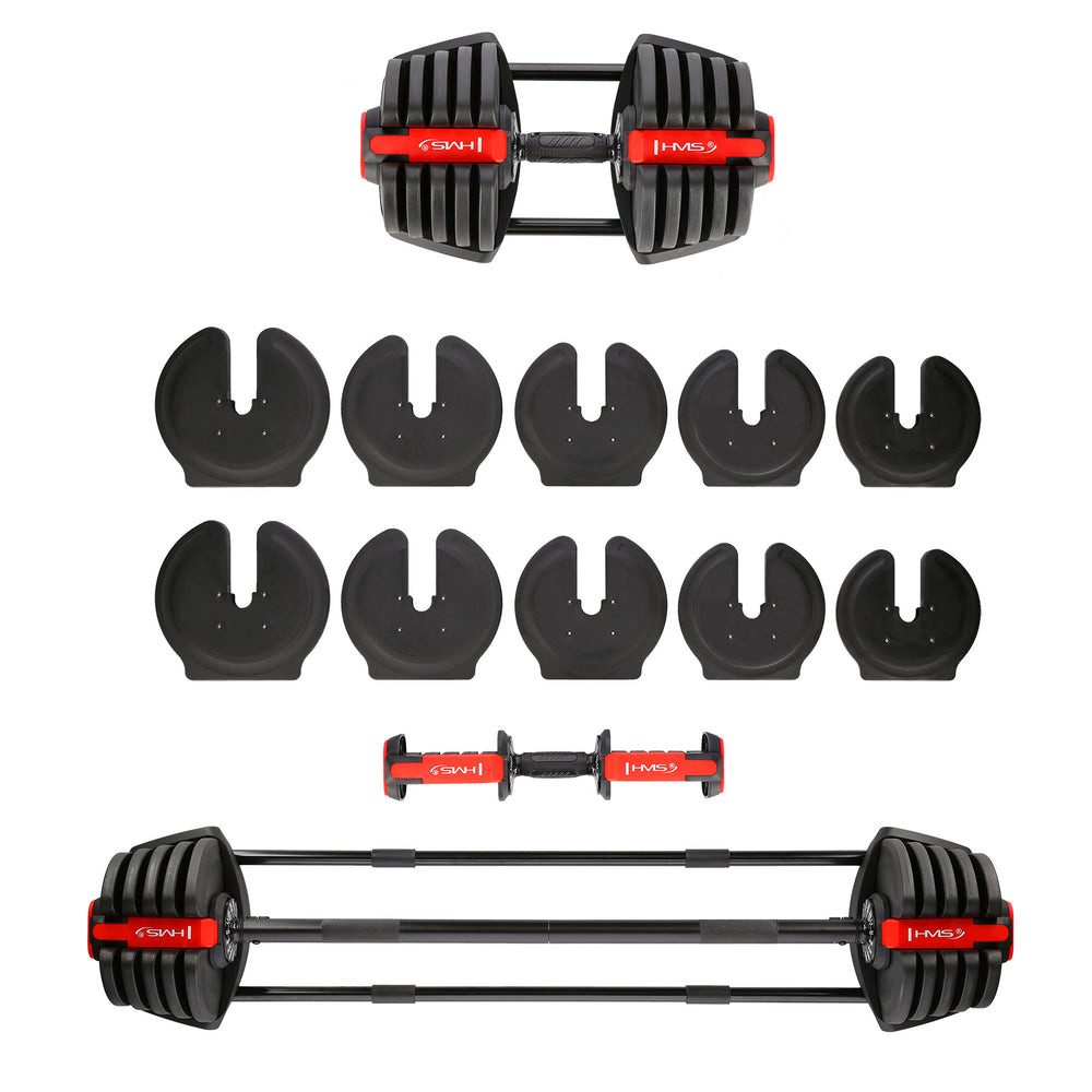 HMS Hantel-Set Kurzhantel Langhantel Krafttraining, (Spar-Set, 118 cm lang verstellbar), 2in1 Langhantel Kurzhantel, 16 Stufen, bis 41 kg