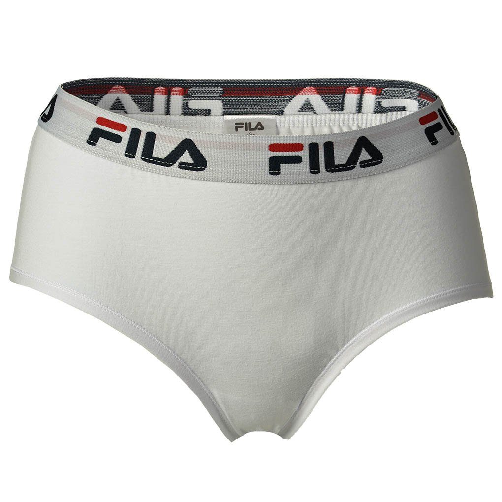 Fila Panty Damen Hipster - 4er Cotton Pack Slip, Weiß/Schwarz/Grau/Marine Logo-Bund
