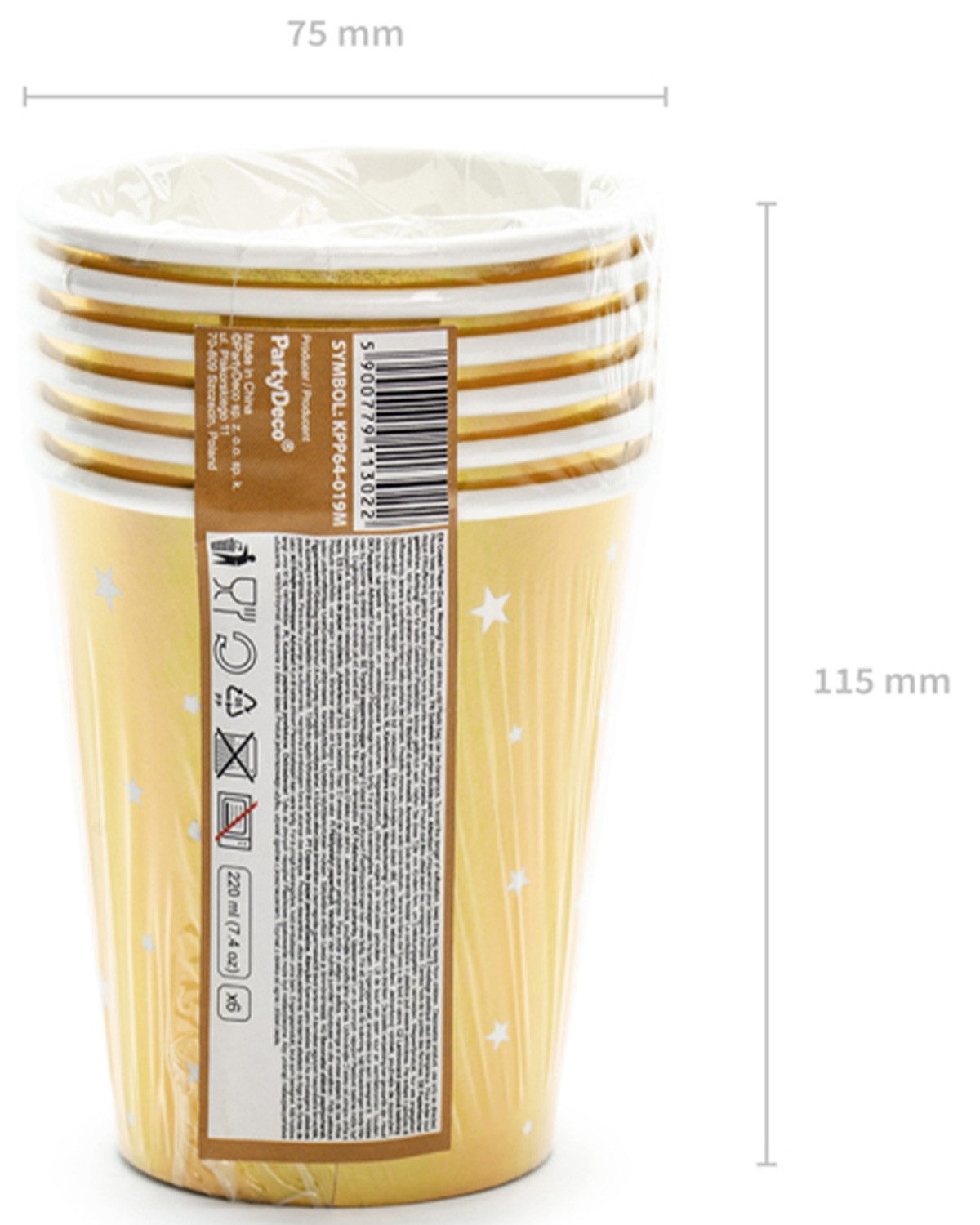 partydeco Einwegbecher 6 Pappbecher 'Happy New Year' 220ml, Gold, Papier, Pappe