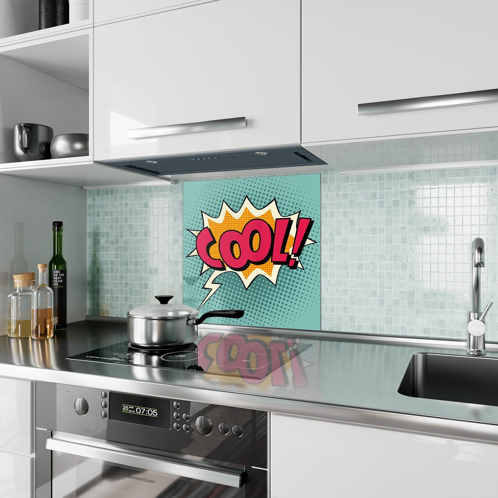 Primedeco Küchenrückwand Küchenrückwand Spritzschutz Stiel im Comic Cool Motiv Glas mit