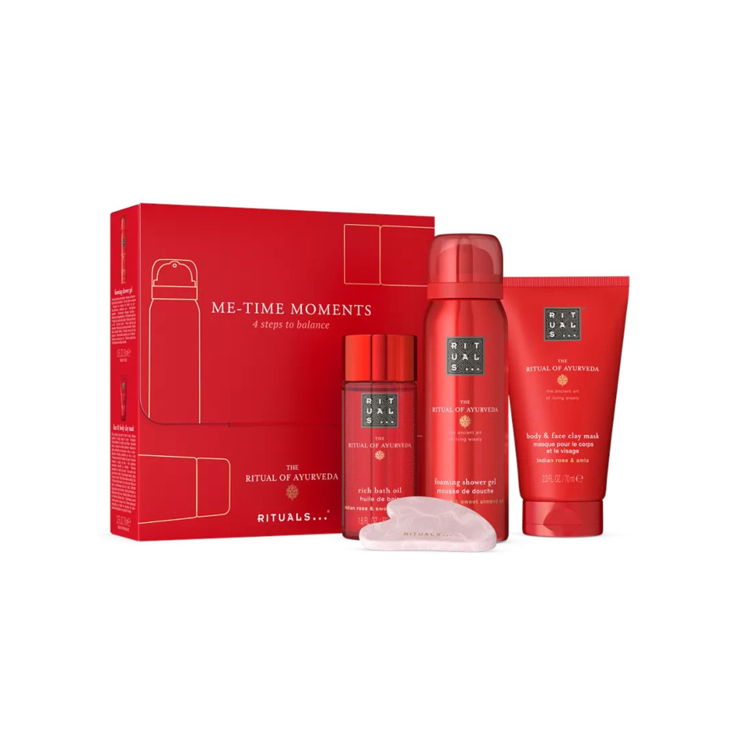 Rituals Pflege-Geschenkset Rituals The Ritual of Ayurveda Me-Time Set 4-tlg., 4-tlg., Pflege-Set mit Gua Sha Stein und Ayurveda Duftlinie