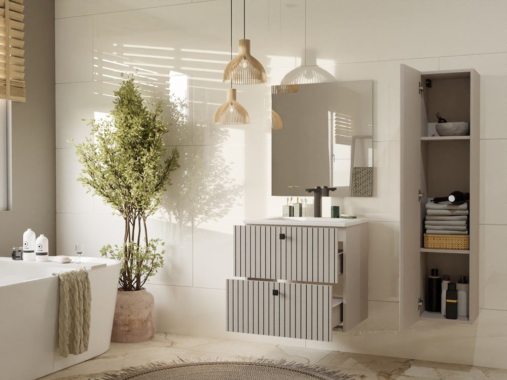 Raumhirsch Furniture Badkommode Badschrank, Badezimmerschrank, Waschtischunterschrank (Maße 60 x 45,5 x 57 (H) cm, 2 Schubladen), Soft Close, Kugelführungen, Siphonausschnitt