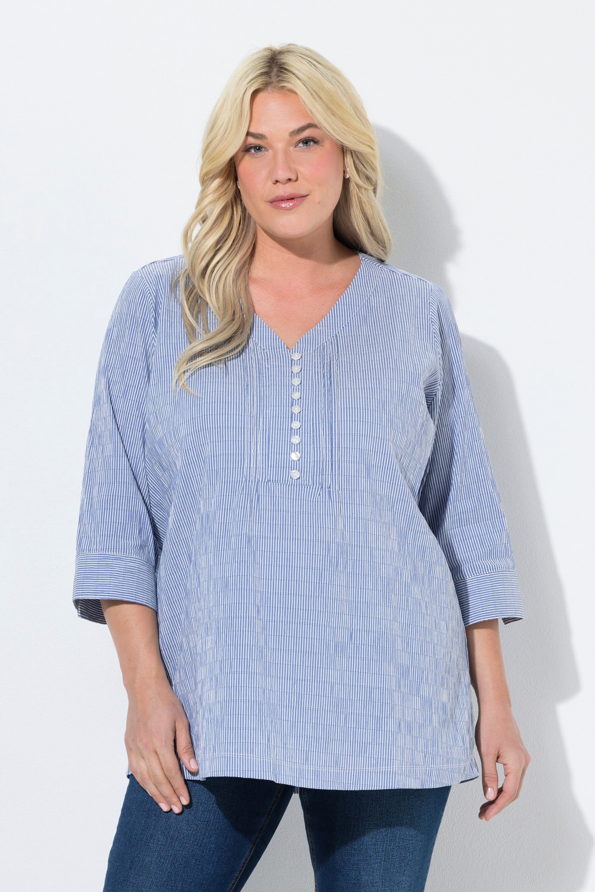 Ulla Popken Tunika Bubble-Tunika Herzausschnitt Biesen 3/4-Arm günstig online kaufen