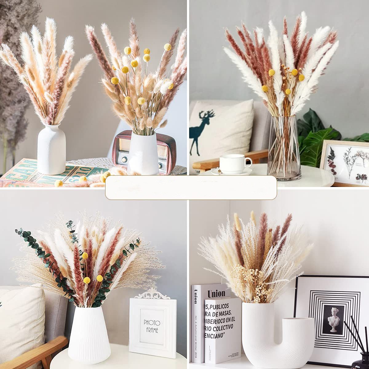 Trockenblume Trockenblume Pampasgras Getrocknet Deko,80 Stück Trockenblumen Pampasgras-Bouquet Schilfblume Deko, BRAIDOL, für Hochzeits-Boho-Blumen und Tischdekoration zu Hause