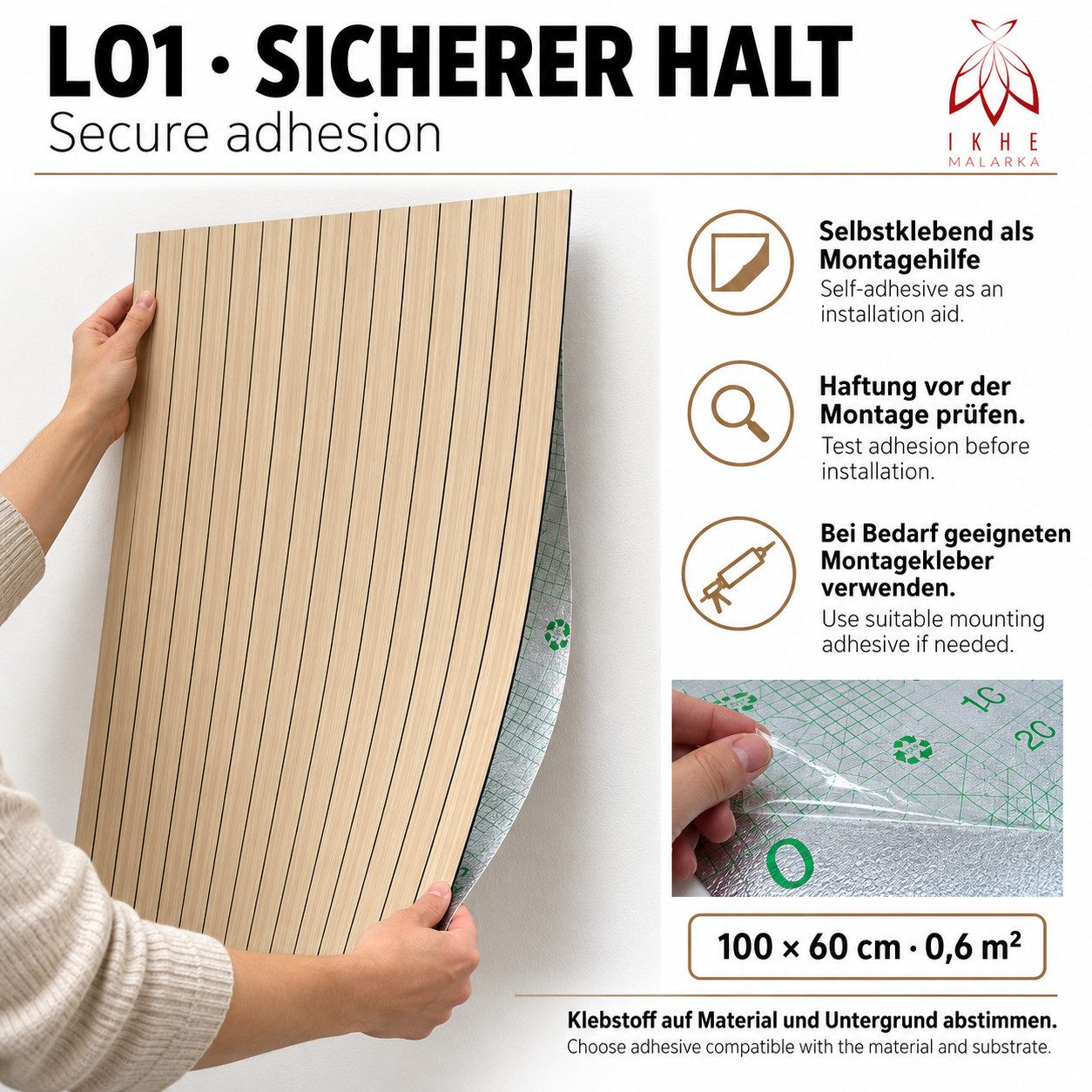 IKHEMalarka Wandpaneel Lamellen Selbstklebend 100x60 cm – PVC + PE-Schaum, 2,8 mm, Betonoptik, BxL: 60x100 cm, 0,6 qm, (1 Paneel = 100 × 60 cm (0,60qm) Tapete M – Bild 2 von 5