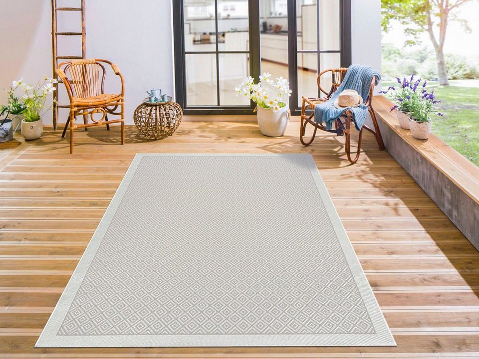 Teppich Aliza, andas, rechteckig, Höhe: 8 mm, mit Bordüre,Rauten-Design,  wetterfest & UV-beständig, Outdoor geeignet