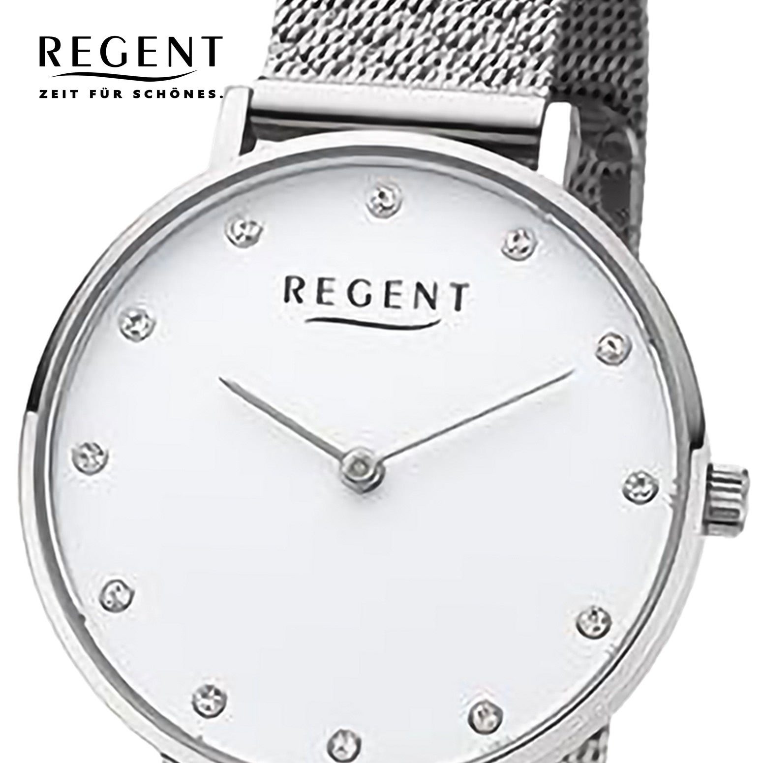 Regent Quarzuhr Regent Damen Armbanduhr Analog, (Analoguhr), Damen Armbanduhr rund, extra groß (ca. 32mm), Metallarmband