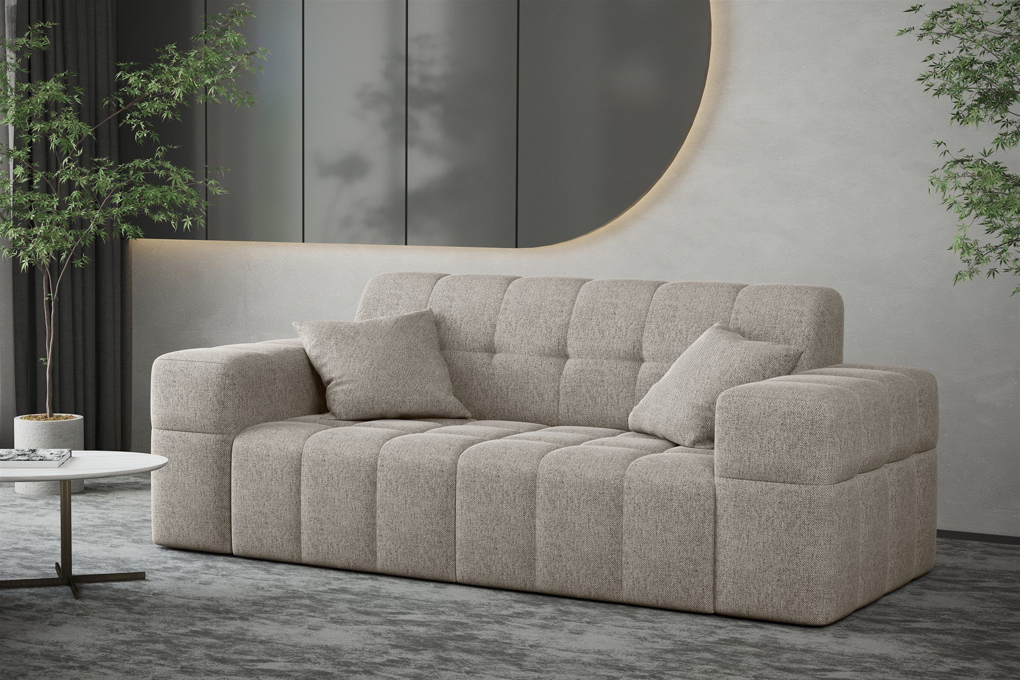 Fun Möbel Sofa Sofa Designer-Sofa NANCY 2-Sitzer in Stoff Neve, Rundumbezug Macciato