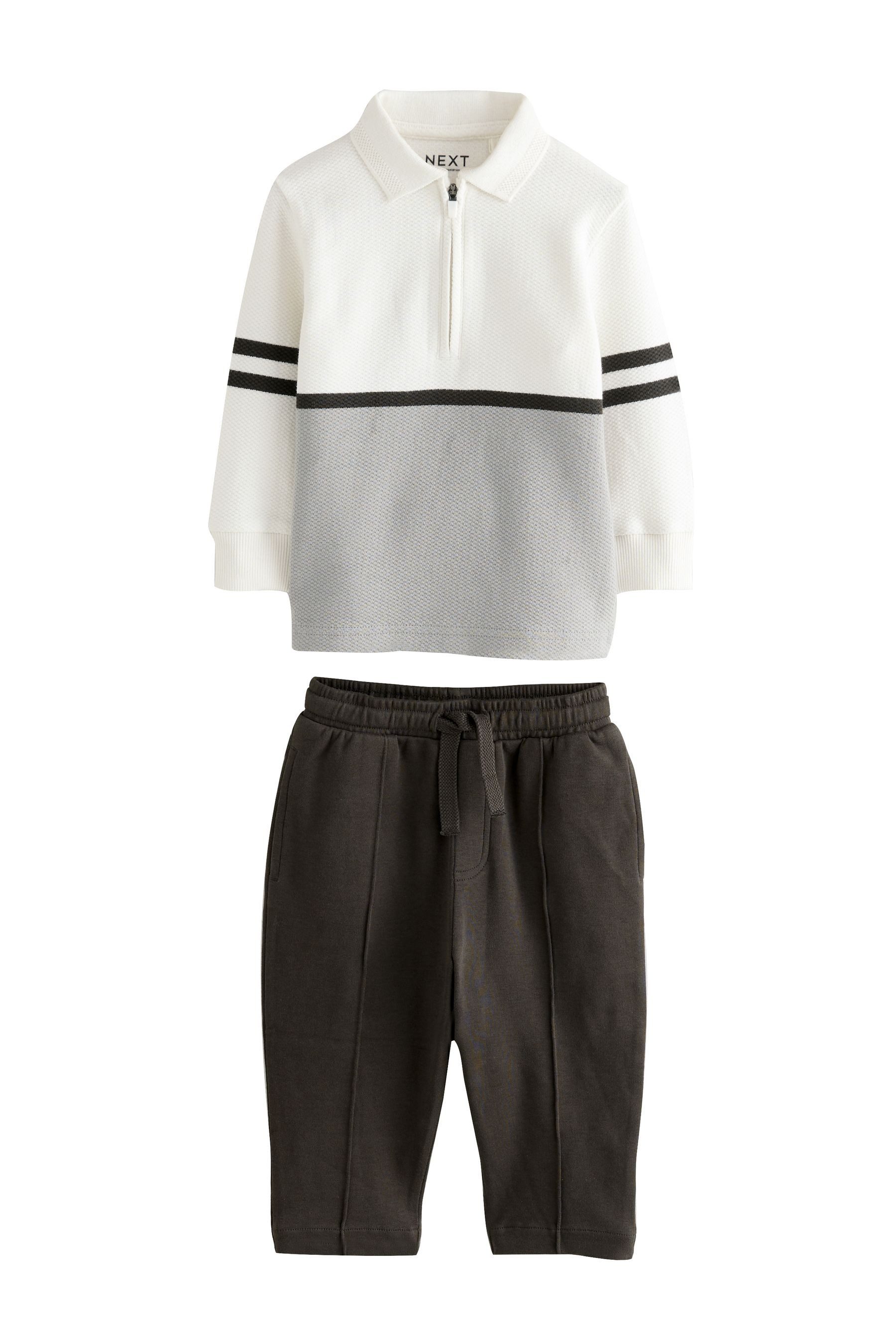 Next Top & Hose Langärmeliges Poloshirt und Jogginghose im Set (2-tlg)