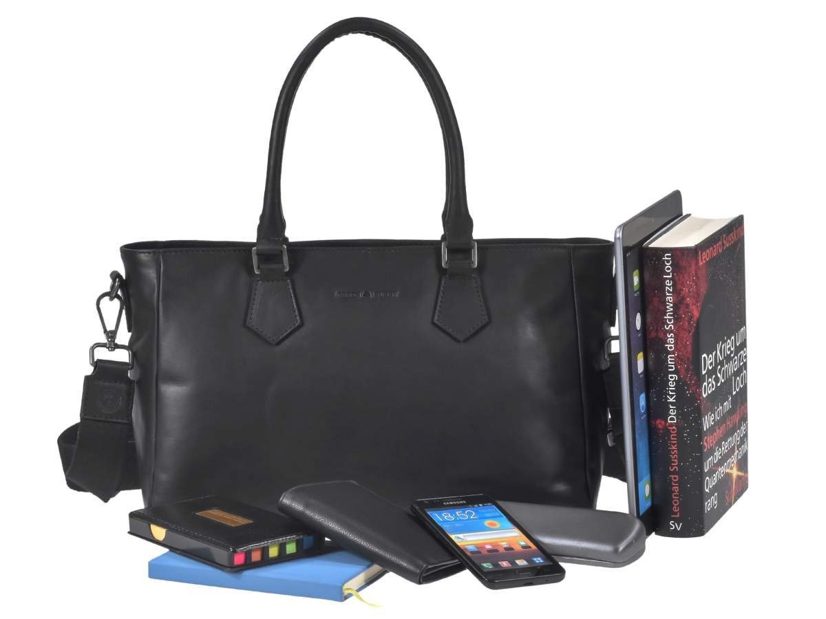Greenburry Shopper Pure Black, Shopper, 1 Hauptfach, Tragegriffe, Reißverschlussfächer, Leder