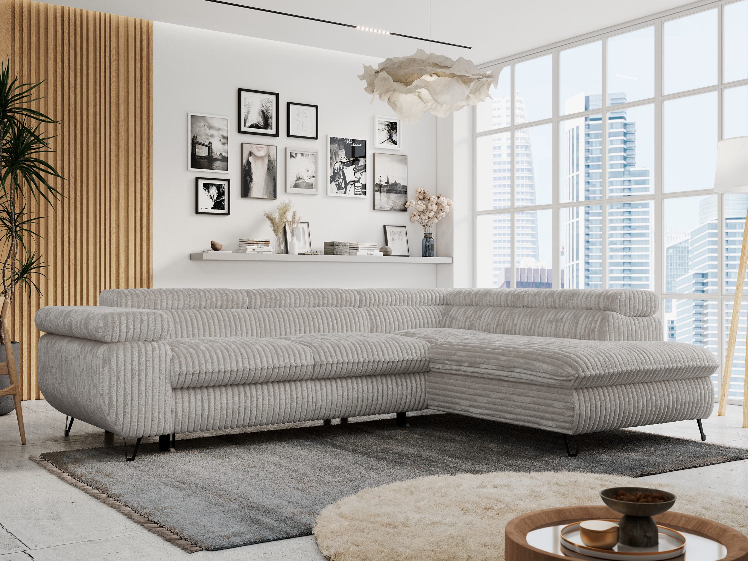 MKS MÖBEL Ecksofa PETER L, Set, Ecksofa L-form, HR35-Schaum, Wellenfederkern, Bettfunktion, Einstellbare Kopfstützen, Bettkasten