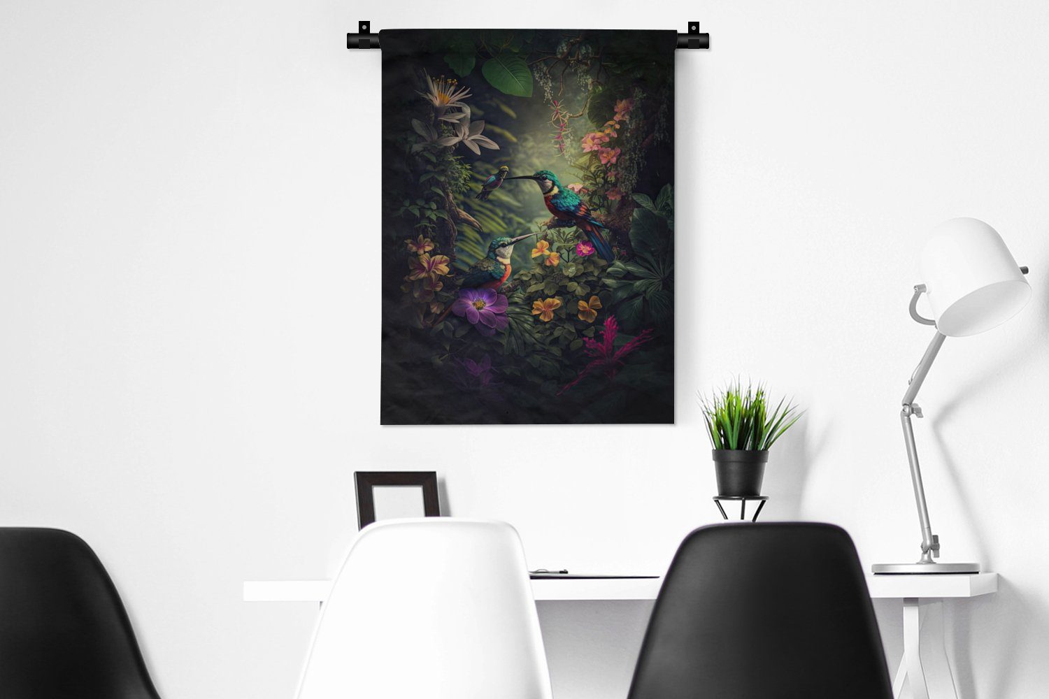 - der Deko MuchoWow Wand, Pflanzen, Tapisserie, an Dschungel Blumen für Wanddekoobjekt - Vogel Schlafzimmer - Wohnzimmer,
