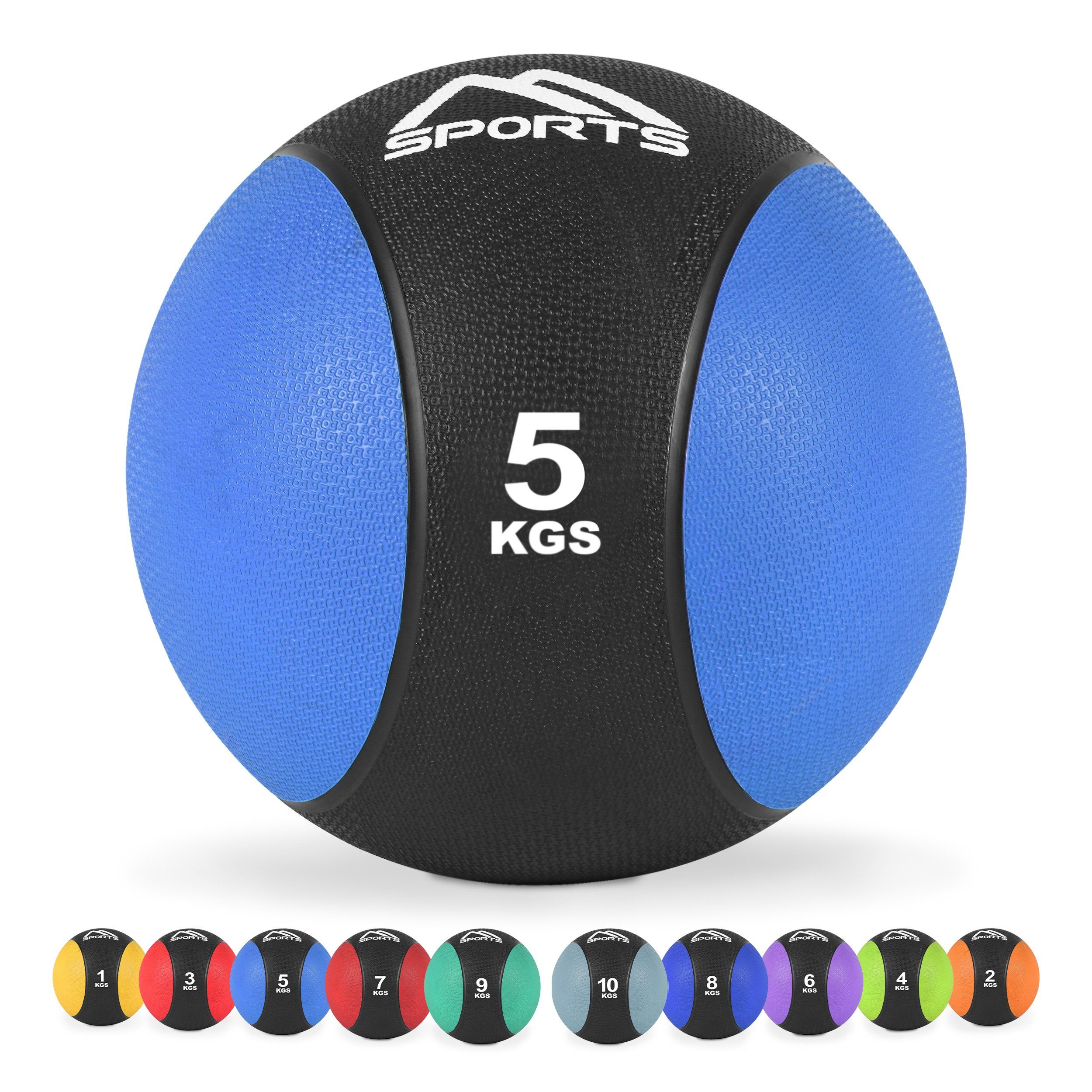 MSports® Medizinball Medizinball 1 – 10 kg – inkl. Übungsposter 5 kg - Blau