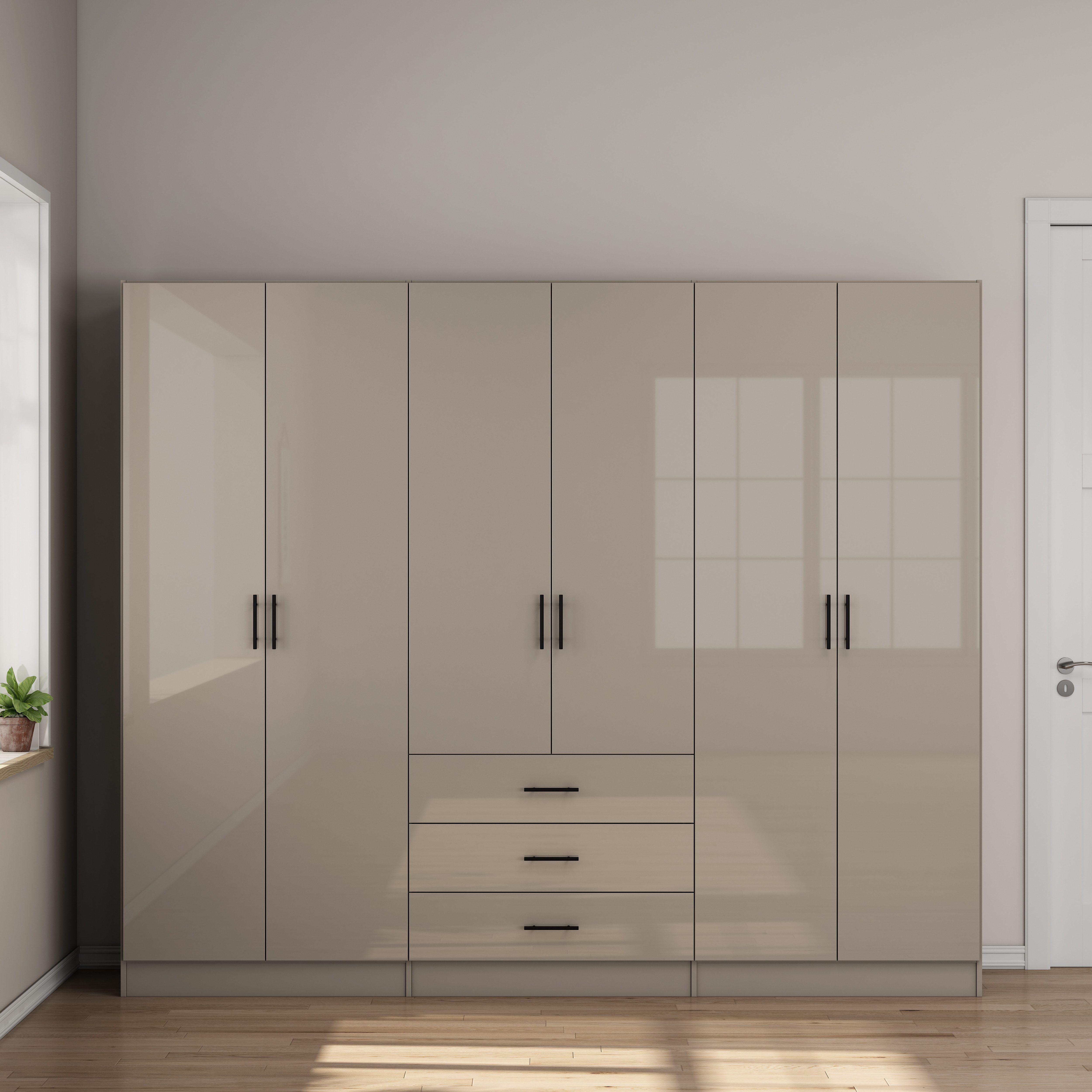 OTTO home Kleiderschrank Trento Schlafzimmerschrank Garderobe hochglanz (in 2 unterschiedlichen Schrankhöhen wählbar) Schrank mit 6 Türen und 3 Schubladen, hochglanz Fronten, Höhe 2,00m