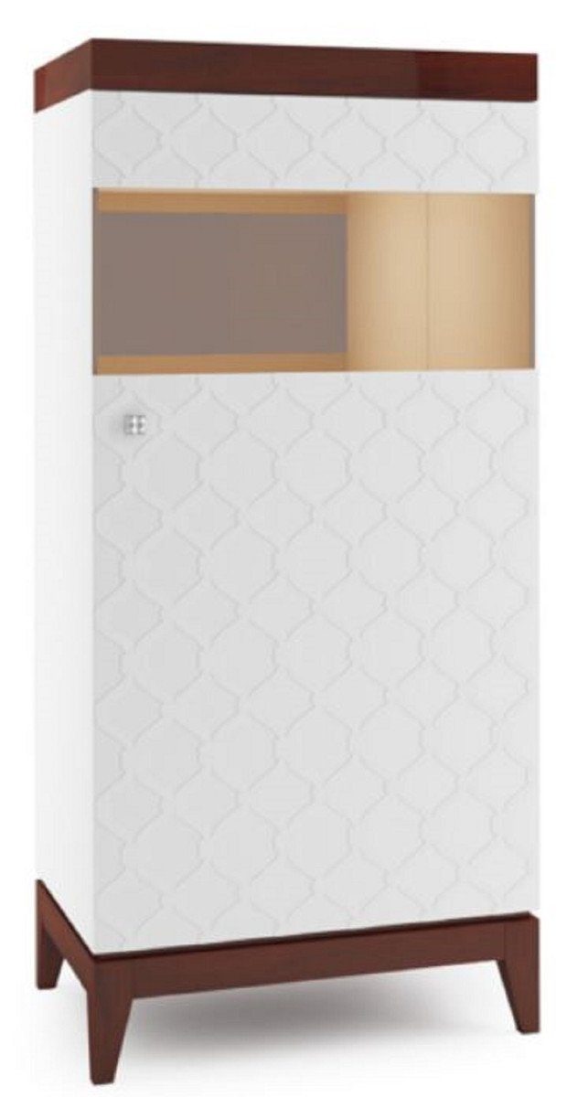 Casa Padrino Vitrine Luxus Vitrinenschrank Weiß / Hochglanz Braun 61 x 45 x H. 132,8 cm - Beleuchteter Wohnzimmerschrank mit Tür - Wohnzimmermöbel