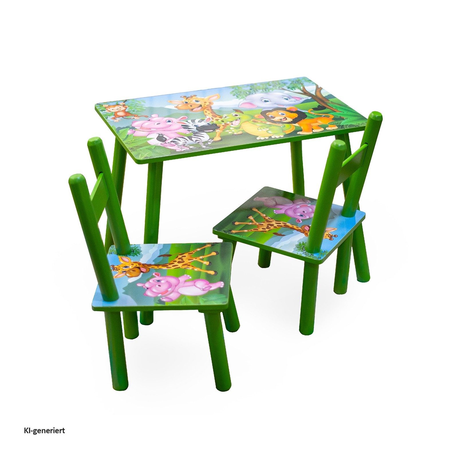 HTI-Line Kindersitzgruppe Kindertischgruppe Dschungel, (Set, 3-tlg., 1 Tisch, 2 Stühle), Kindertisch Kinderstuhl Kindermöbel