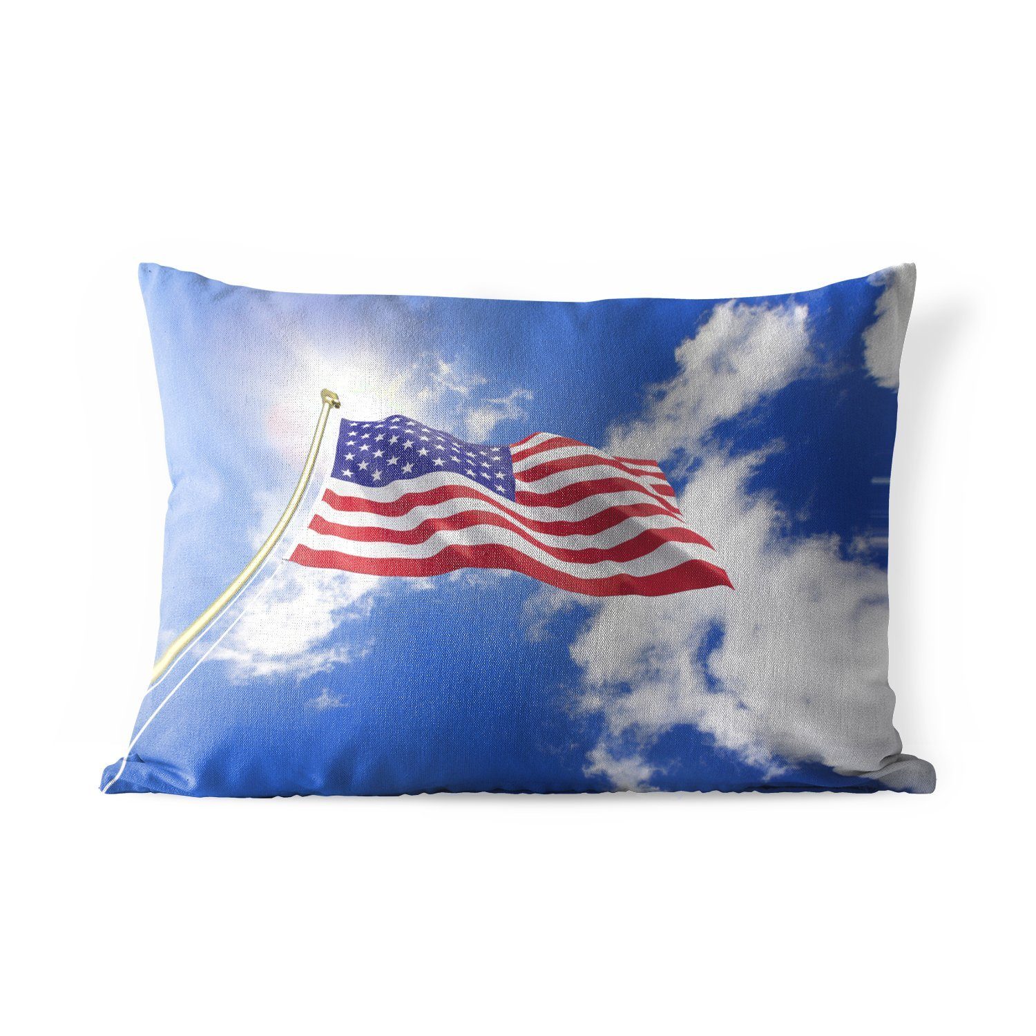 MuchoWow Dekokissen Flagge der Vereinigten Staaten vor der Sonne, Outdoor-Dekorationskissen, Polyester, Dekokissenbezug, Kissenhülle