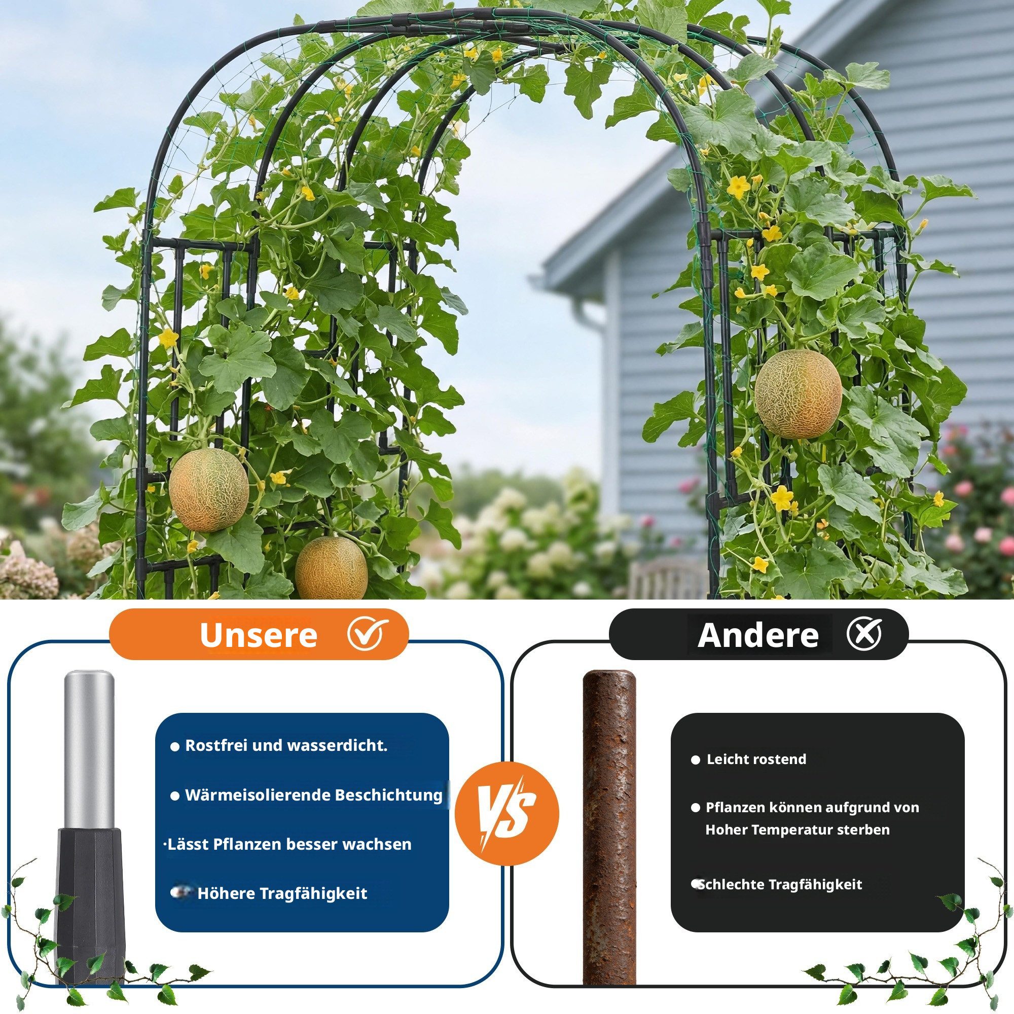 GarveeMore Spalier Pflanzbogen aus beschichtetem Kohlenstoffstahl, wasserfest & rostfrei, inkl. einfacher Montage, für Garten, Hochzeiten, Partys & Kletterpflan – Bild 5 von 5