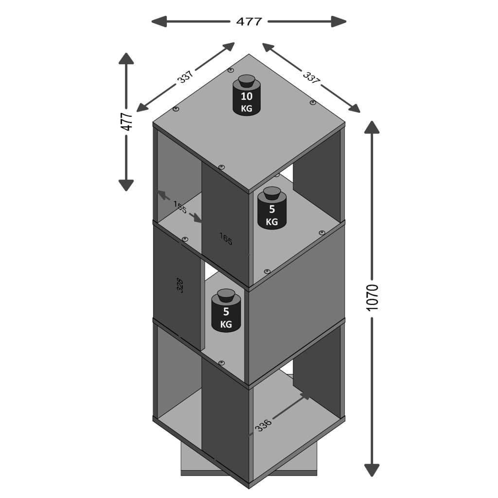 FMD cm offene Betongrau Fächer (1-St) Aktenschrank Drehbar 34×34×108 Aktenschrank