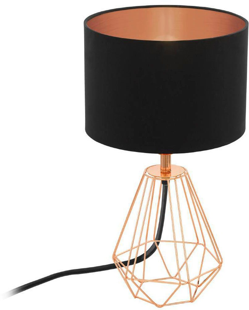 EGLO Tischleuchte CARLTON 2, Ein-/Ausschalter, ohne Leuchtmittel, Nachttischlampe, Vintage, Metall, Stoff, Drahtgeflecht, 30,5x16,5cm