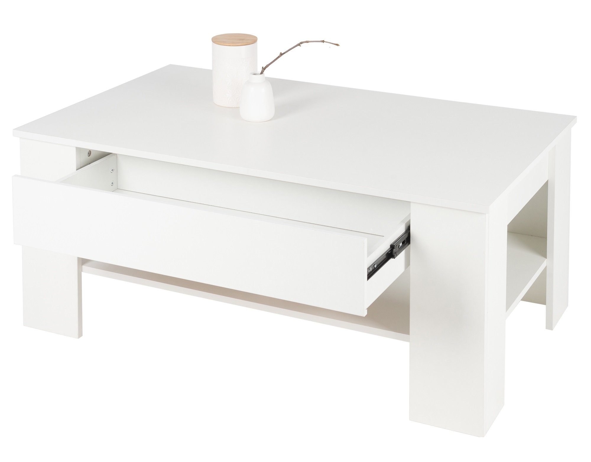 ML-DESIGN Couchtisch Sofatisch mit Schublade und Ablage, Wohnzimmertisch mit Stauraum, Moderner Holz Beistelltisch Kaffeetisch Tisch Satztisch Weiß