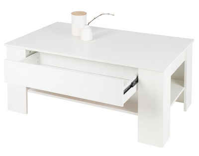 ML-DESIGN Couchtisch Wohnzimmertisch Stauraum Beistelltisch Wohnzimmer Tisch Kaffeetisch, Weiß Schublade Ablage 110×65×48cm Modern