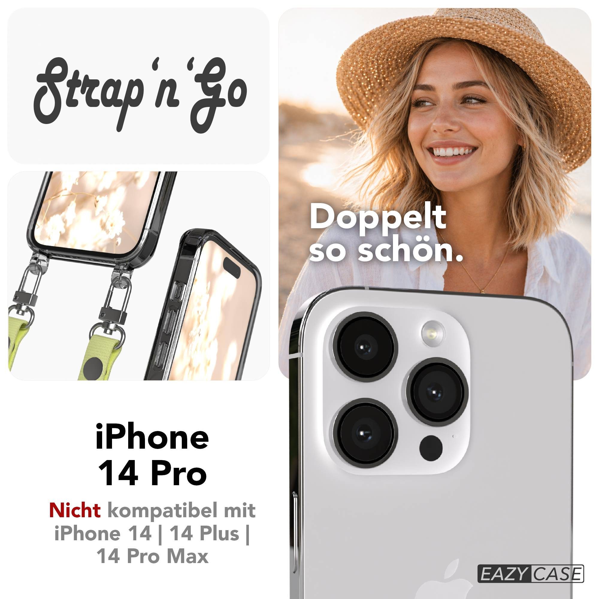 EAZY CASE Handykette für Apple iPhone 14 Pro Handyhülle mit Handyband magnetisch, Handykette in Gelb mit 2x2 Connectoren und Magnetfunktion