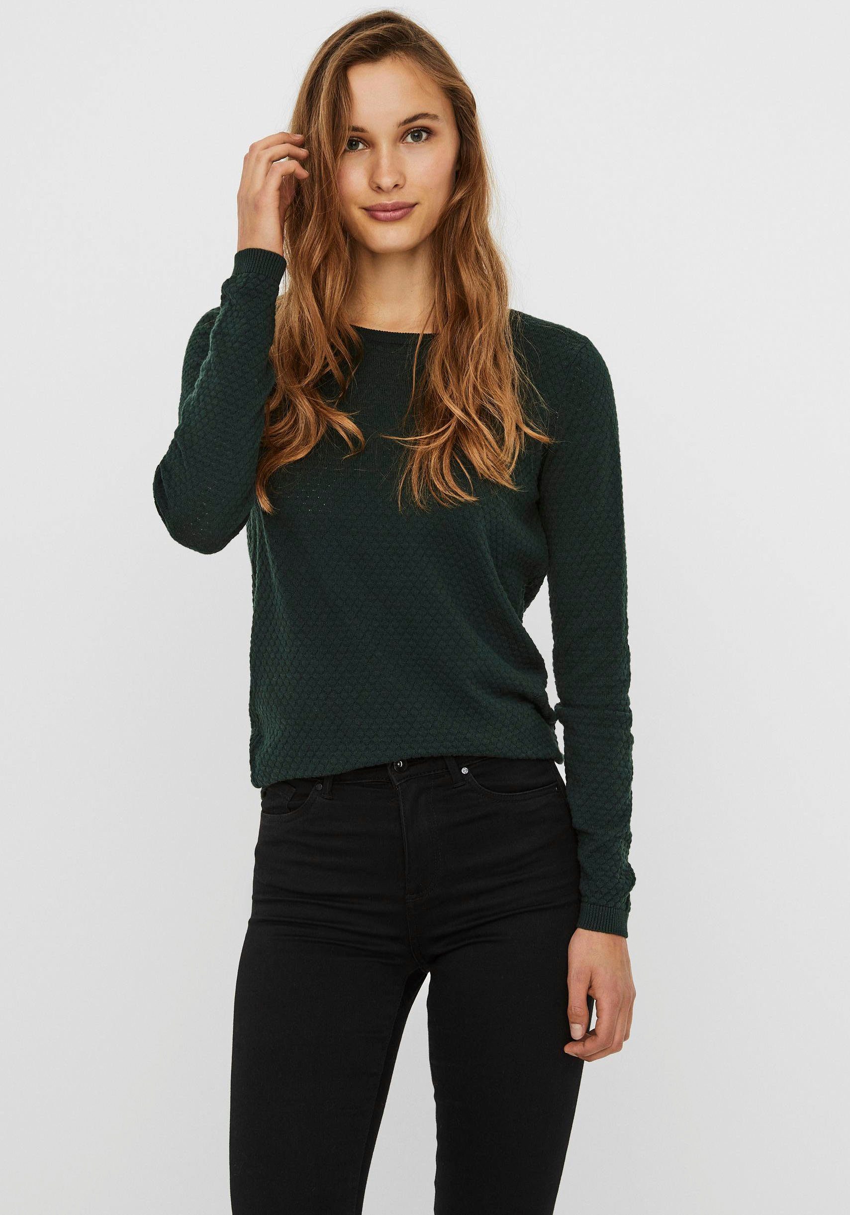 Vero Moda Rundhalspullover VMCARE STRUCTURE LS O-NECK BLOUSE aus Bio-Baumwolle
