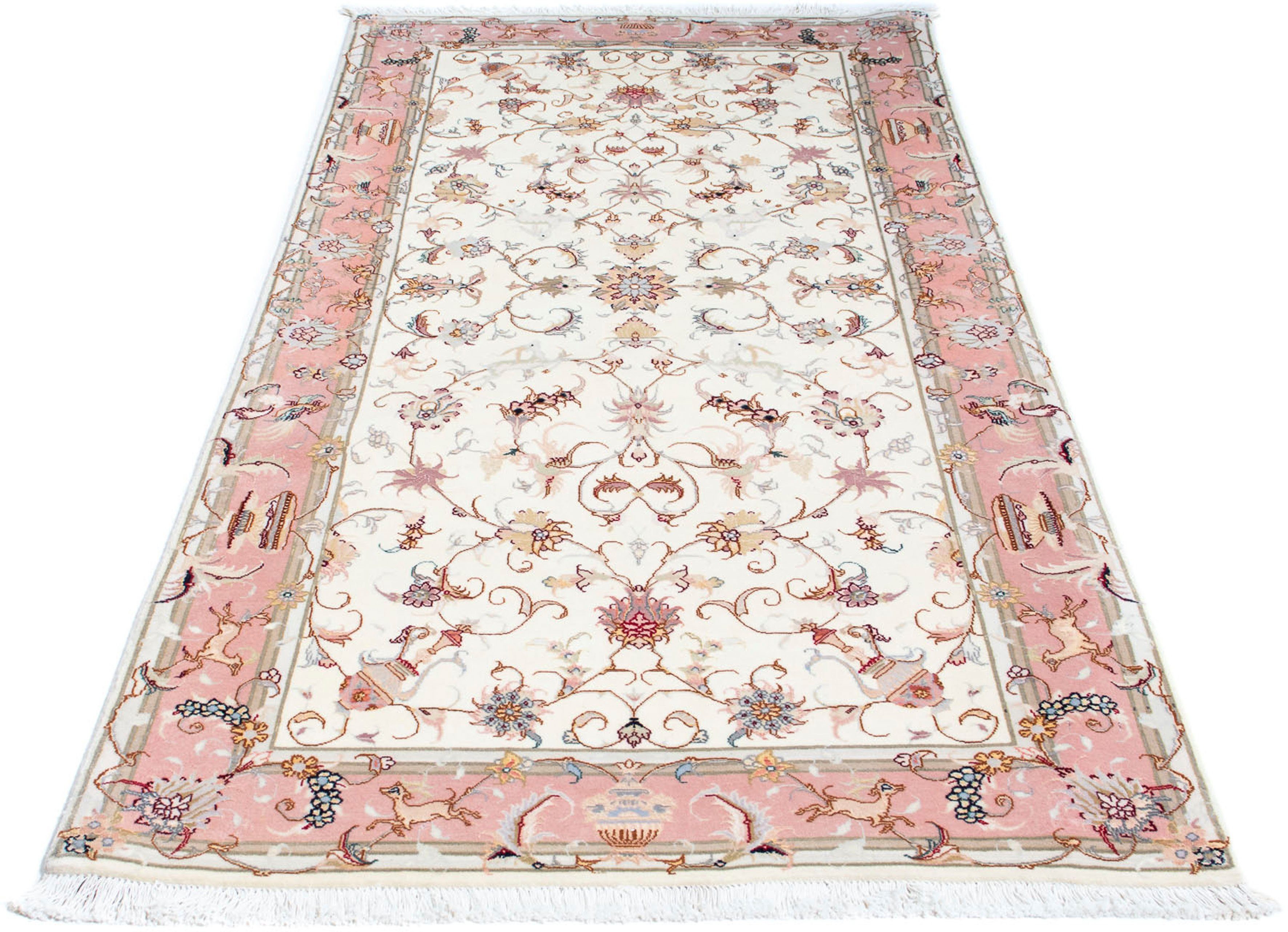 Orientteppich Perser - Täbriz - Royal - 202 x 100 cm - beige, morgenland, rechteckig, Höhe: 7 mm, Wohnzimmer, Handgeknüpft, Einzelstück mit Zertifikat