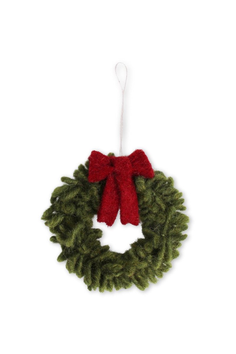 Gry & Sif Hängedekoration Filzanhänger - KRANZ MIT SCHLEIFE - grün/rot