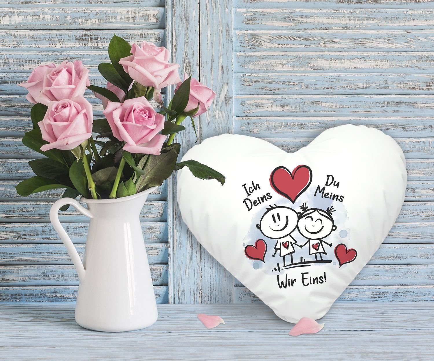 Füllung Meins Herz SpecialMe® inkl. verliebte Dekokissen Du Valentinstag Liebe Herzkissen SpecialMe Deins Ich Strichmännchem Jahrestag Geschenk