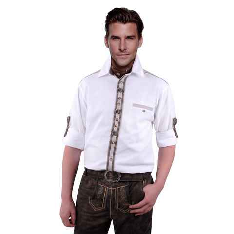 Moschen-Bayern Trachtenhemd Trachtenhemd Herren Wiesn-Hemd mit Edelweiß zur Lederhose - Herrenhemd Langarm + Kurzarm Weiß