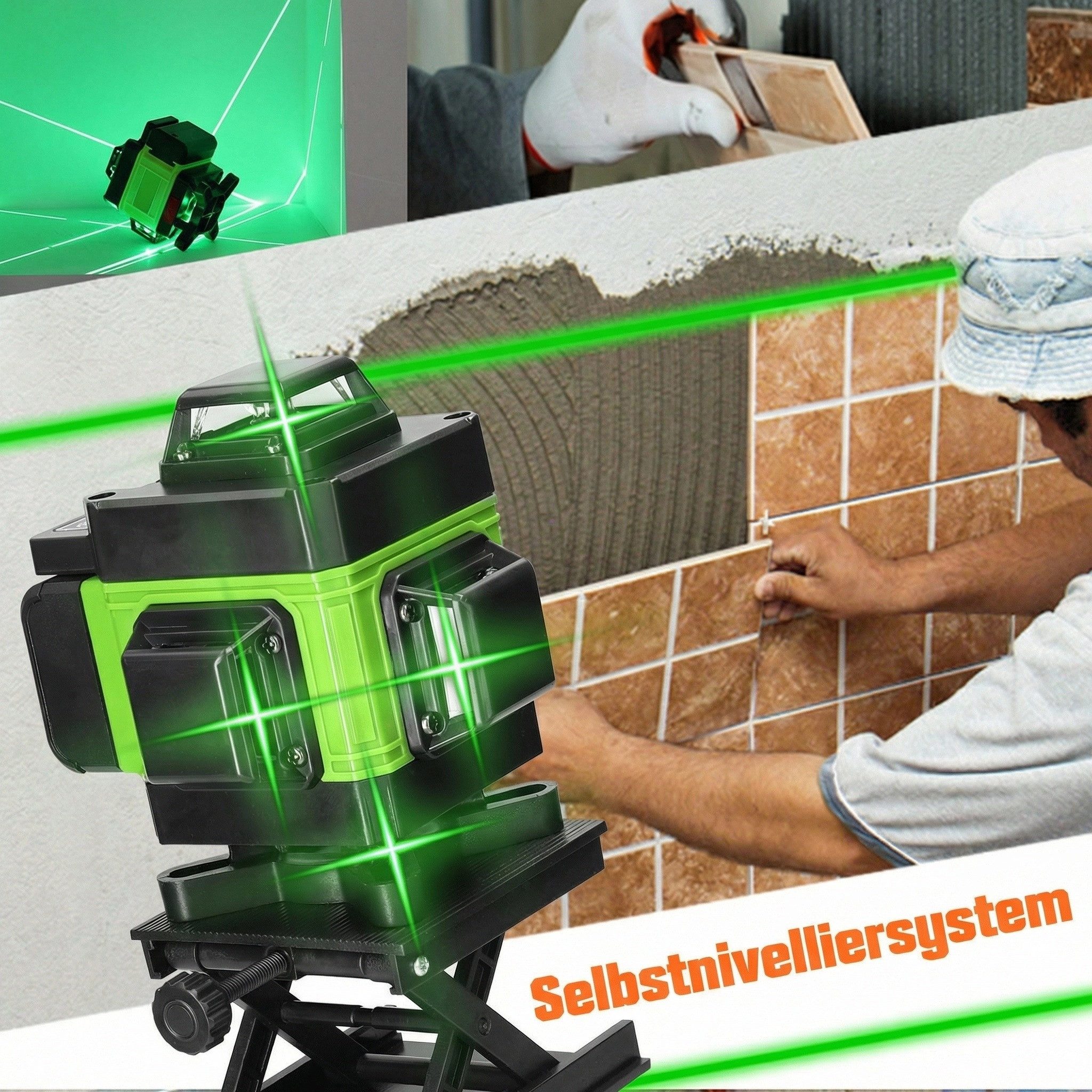 GARRYFIZH Laserwasserwaage Wasserwaagen Laser Nivelliergerät 16 Zeilen Kreuzlinienlaser, (Vertikale Horizontale Neigungslinien), 2 Akku & Basis & Hebeplattform & Wandhalterung & Stativ