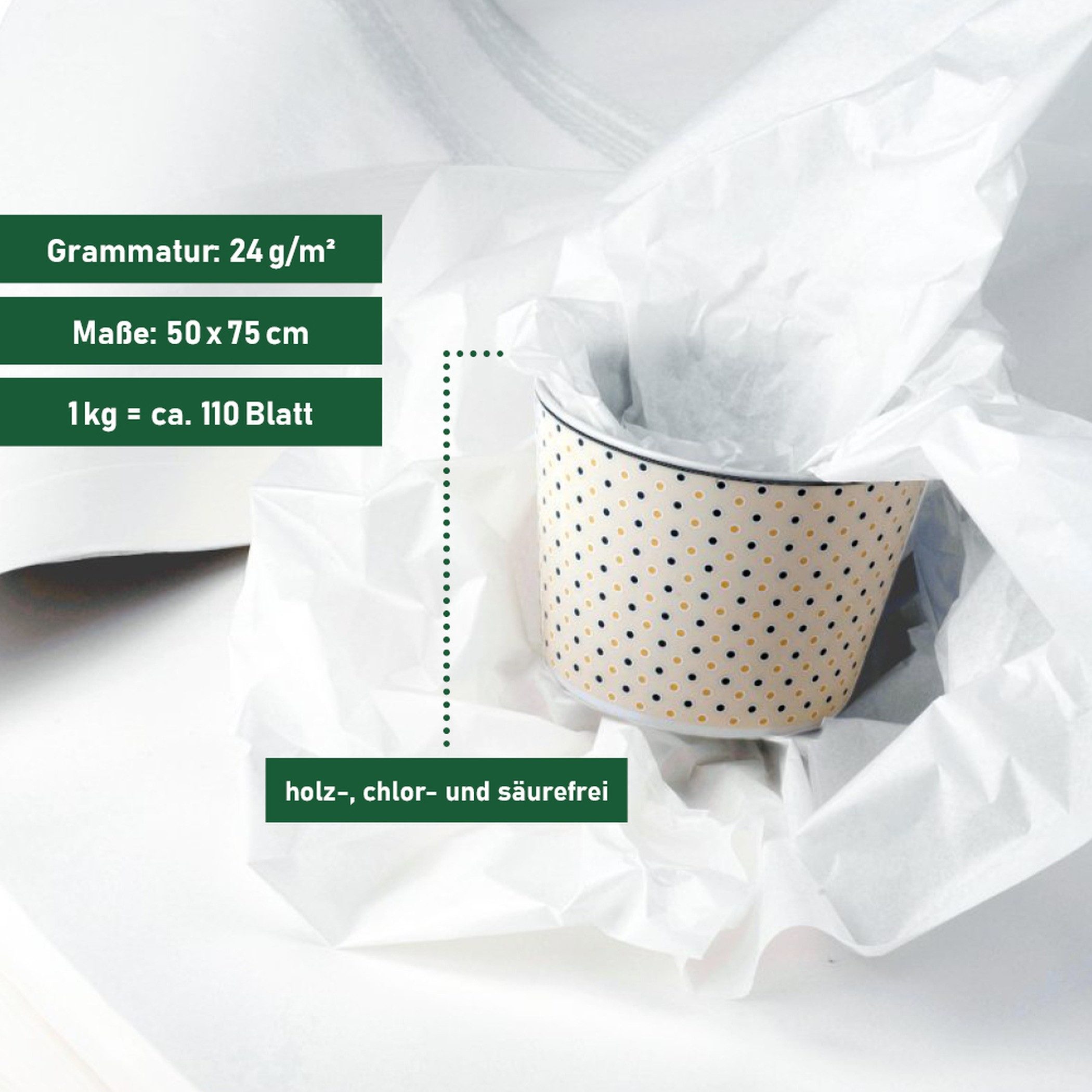 BB-Verpackungen Seidenpapier Juwelierseide MIDDLE, Weiß, 50 cm x 75 cm, einseitig glatt – Bild 4 von 4