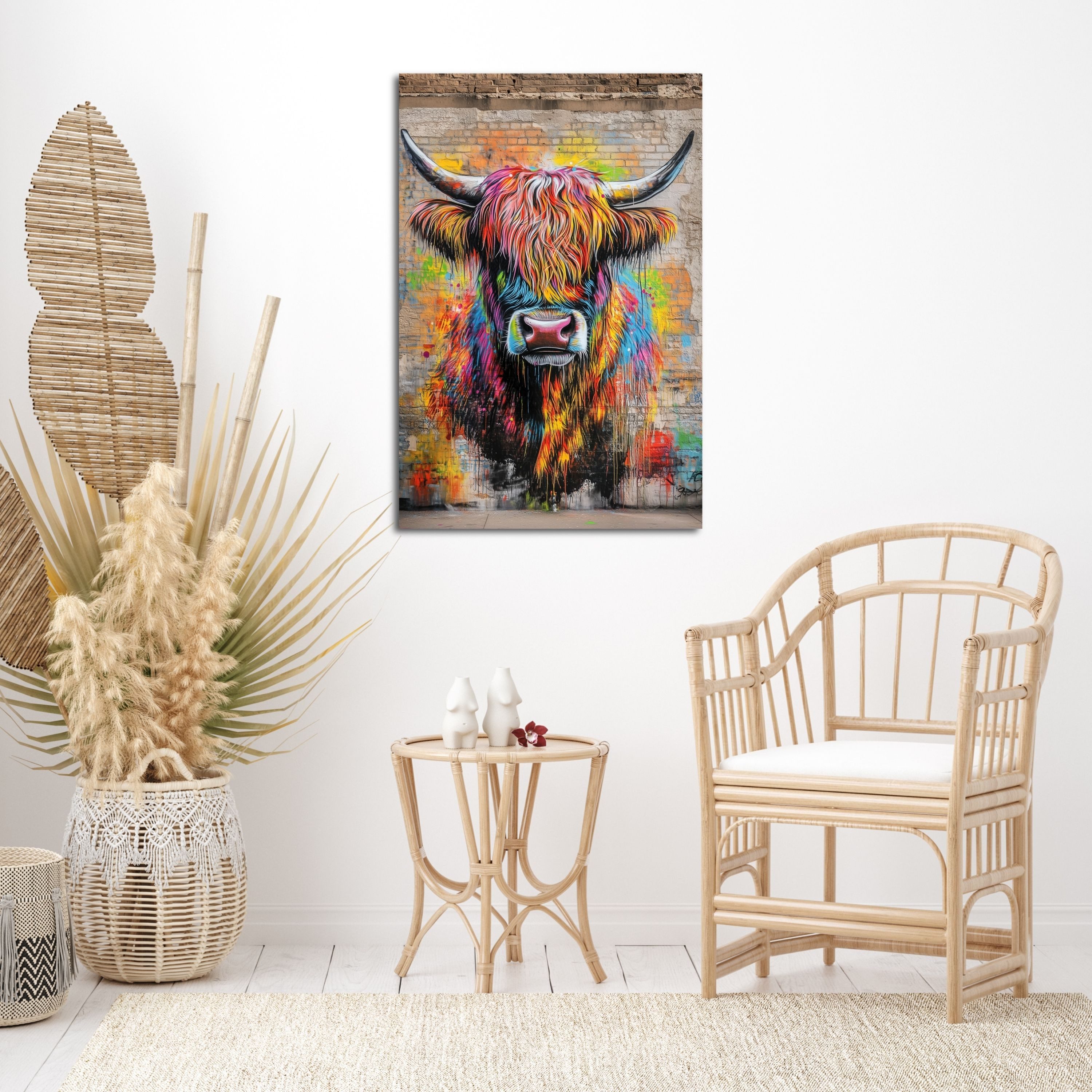DARO Design Leinwandbild Modern Abstrakt Wandbilder XXL Wandbild Wand Deko Leinwand Bilder, (bunter Rinderkopf - Bild groß Wohnzimmer Schlafzimmer Küche Esszimmer Einteilig Querformat Fotodruck Leinwände Wanddeko Abstrakte Kunst Boho), 30x20cm