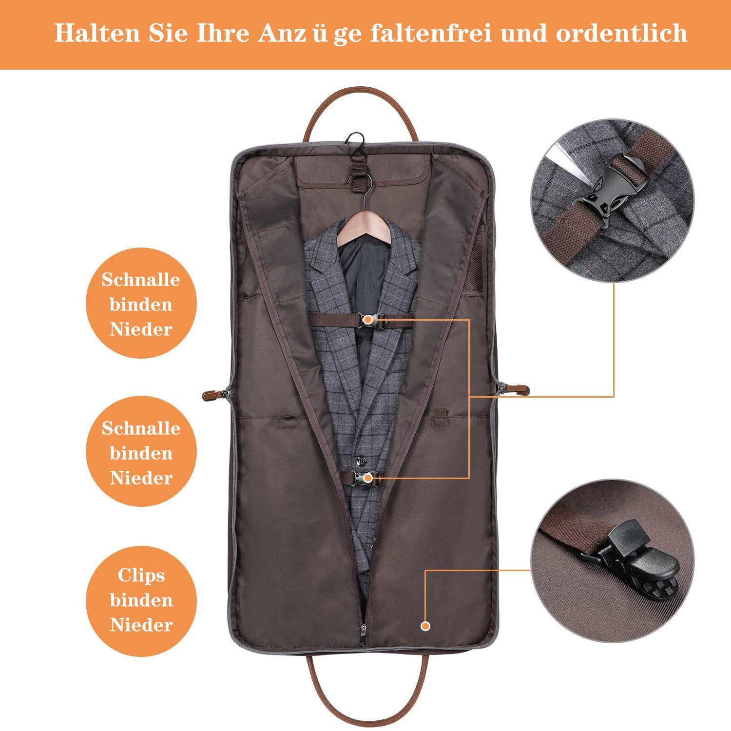 S-ZONE Schwarz (1-tlg), Reisetasche Kleidersack, Gestreift mit Haken/Schuhfach Anzugtasche