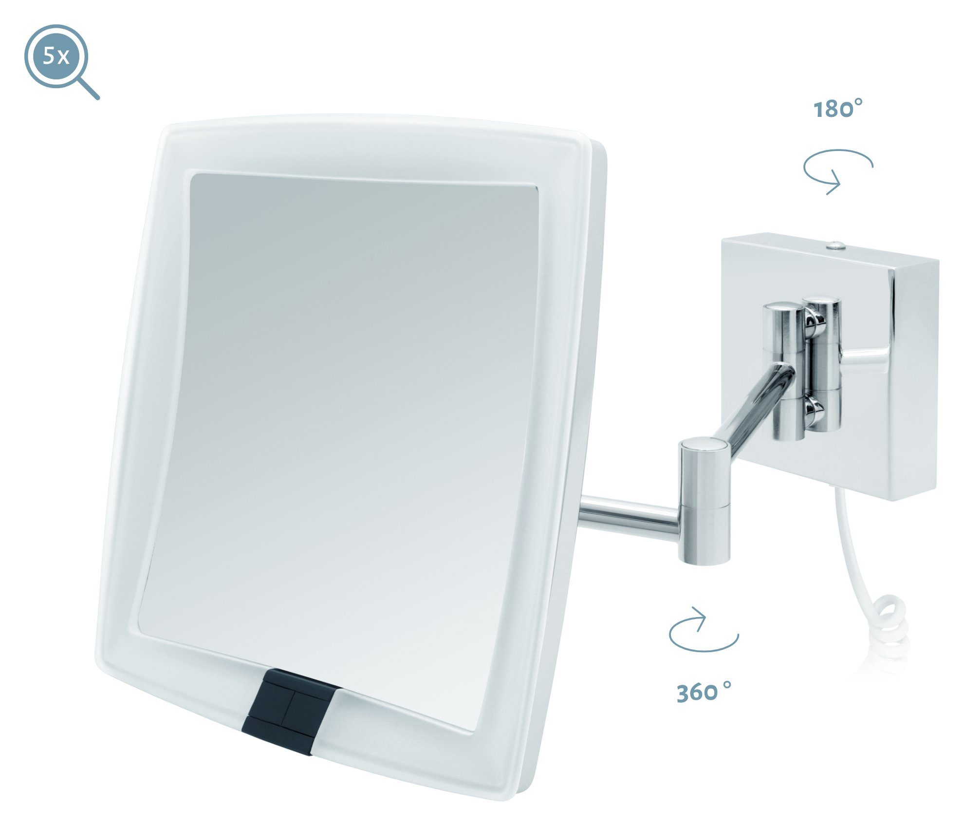LED 5fach weißes Kosmetikspiegel Vergrößerungsspiegel Kabel Kosmetikspiegel Verona, Sensor Libaro