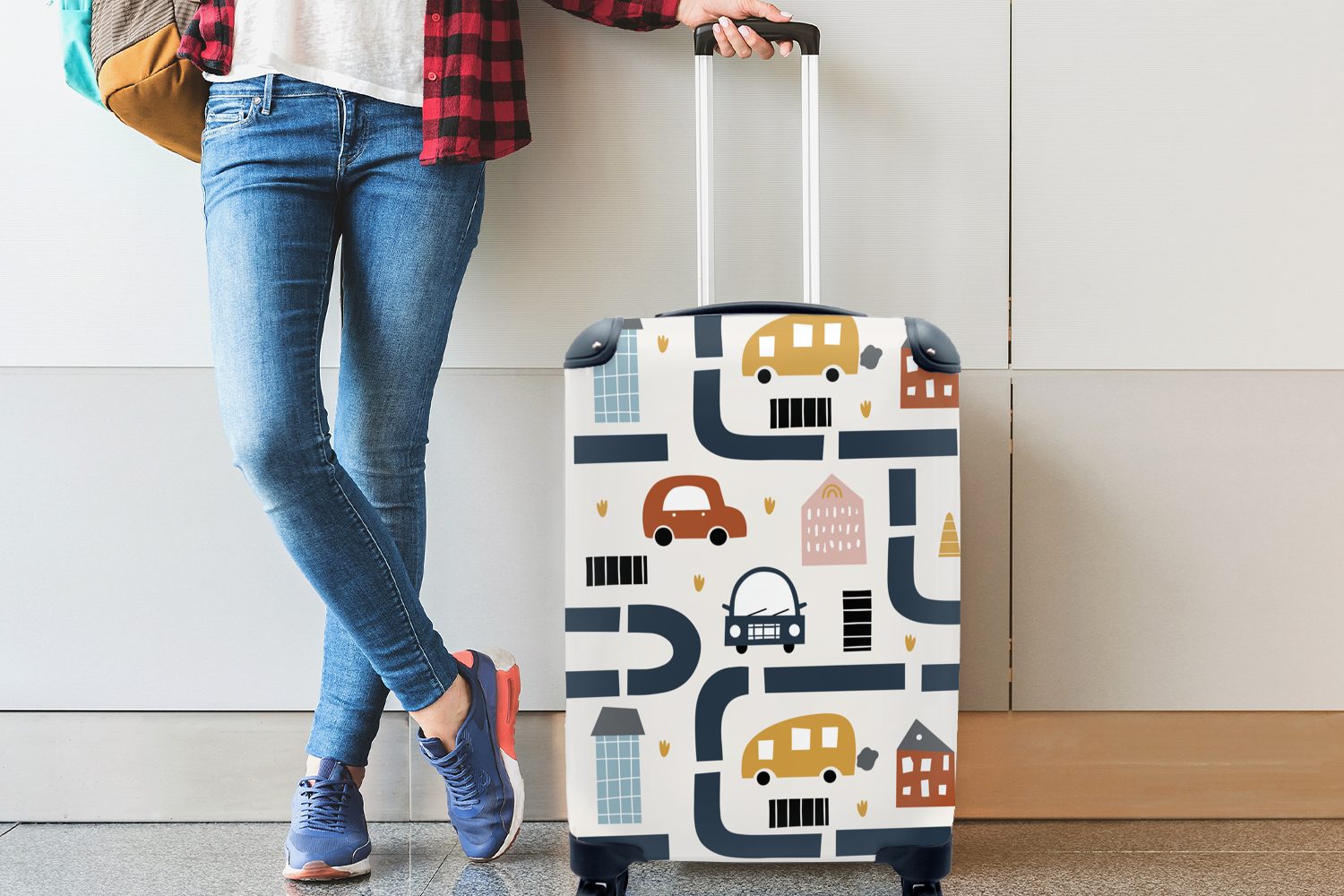 MuchoWow für - - rollen, Reisekoffer Handgepäckkoffer Design Ferien, Handgepäck Reisetasche Auto mit Rollen, - Trolley, Kinder, 4 Jungen