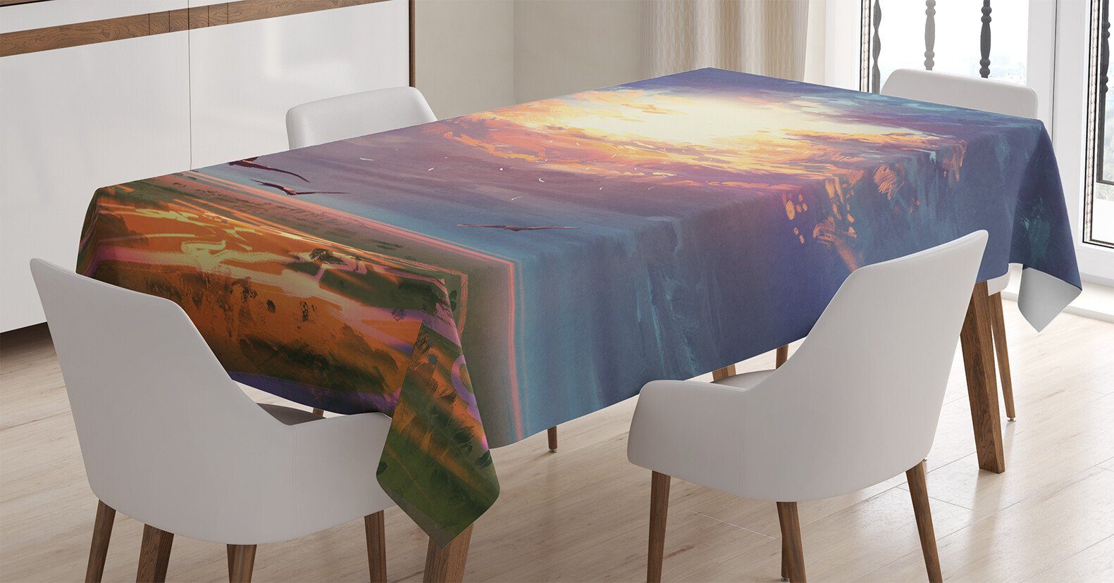 Abakuhaus Tischdecke Farbfest Waschbar Für den Außen Bereich geeignet Klare Farben, Landschaft Beaming Sun Clouds | Tischdecken