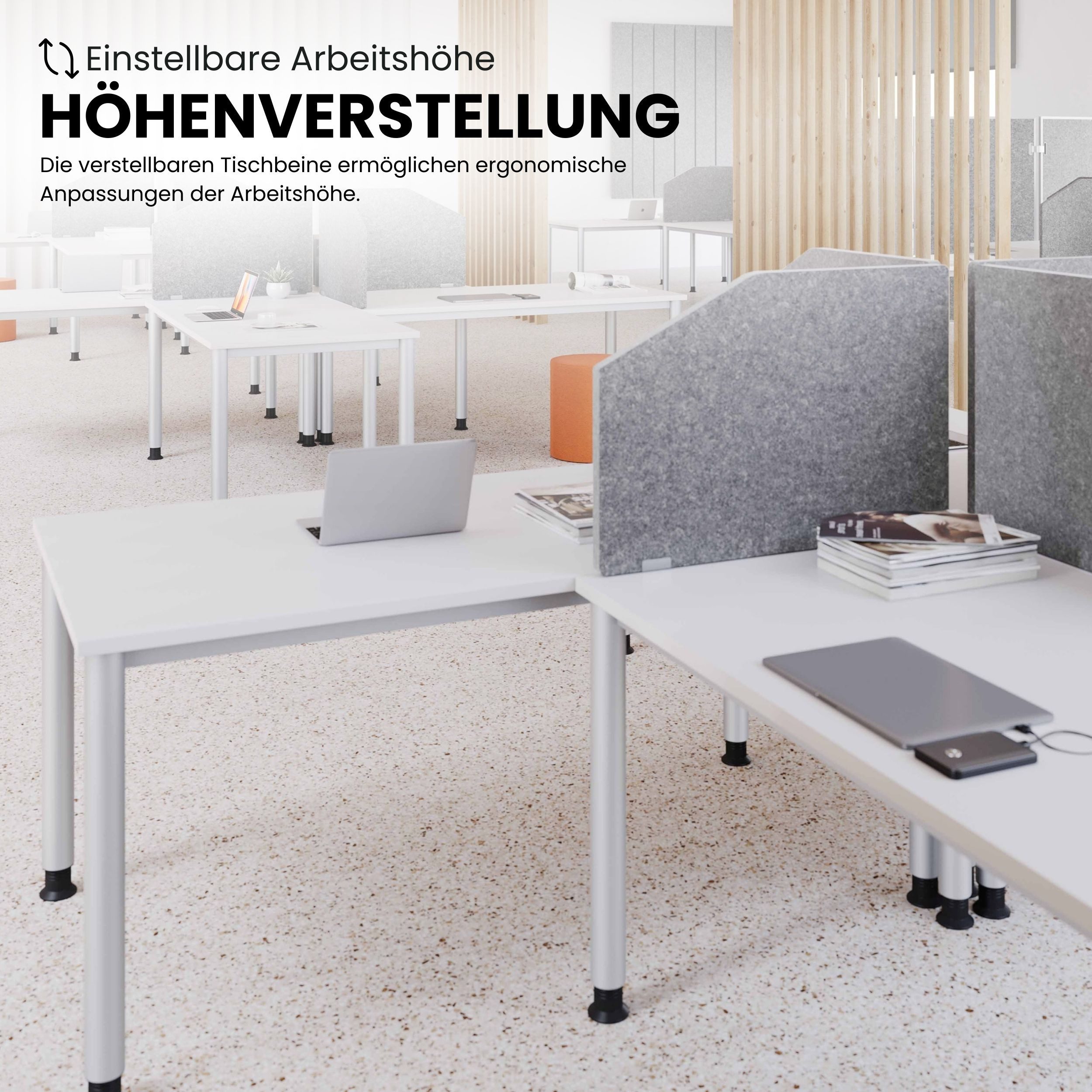 bümö Schreibtisch Serie-H, Gestell: Silber, Quadrat: 80 x 80 cm - Dekor: Weiß