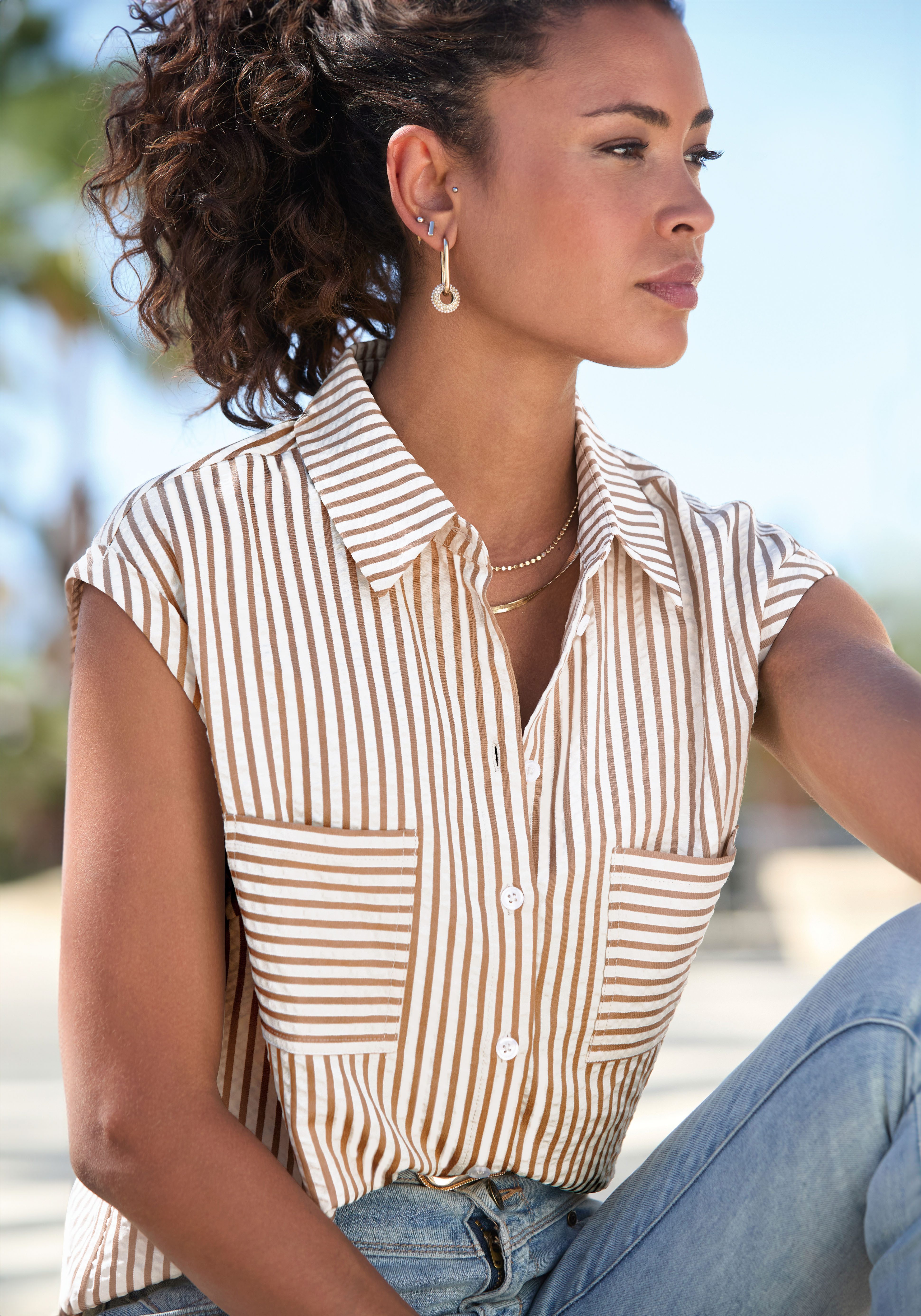 Vivance Kurzarmbluse mit Streifenmuster, bügelfreie Qualität