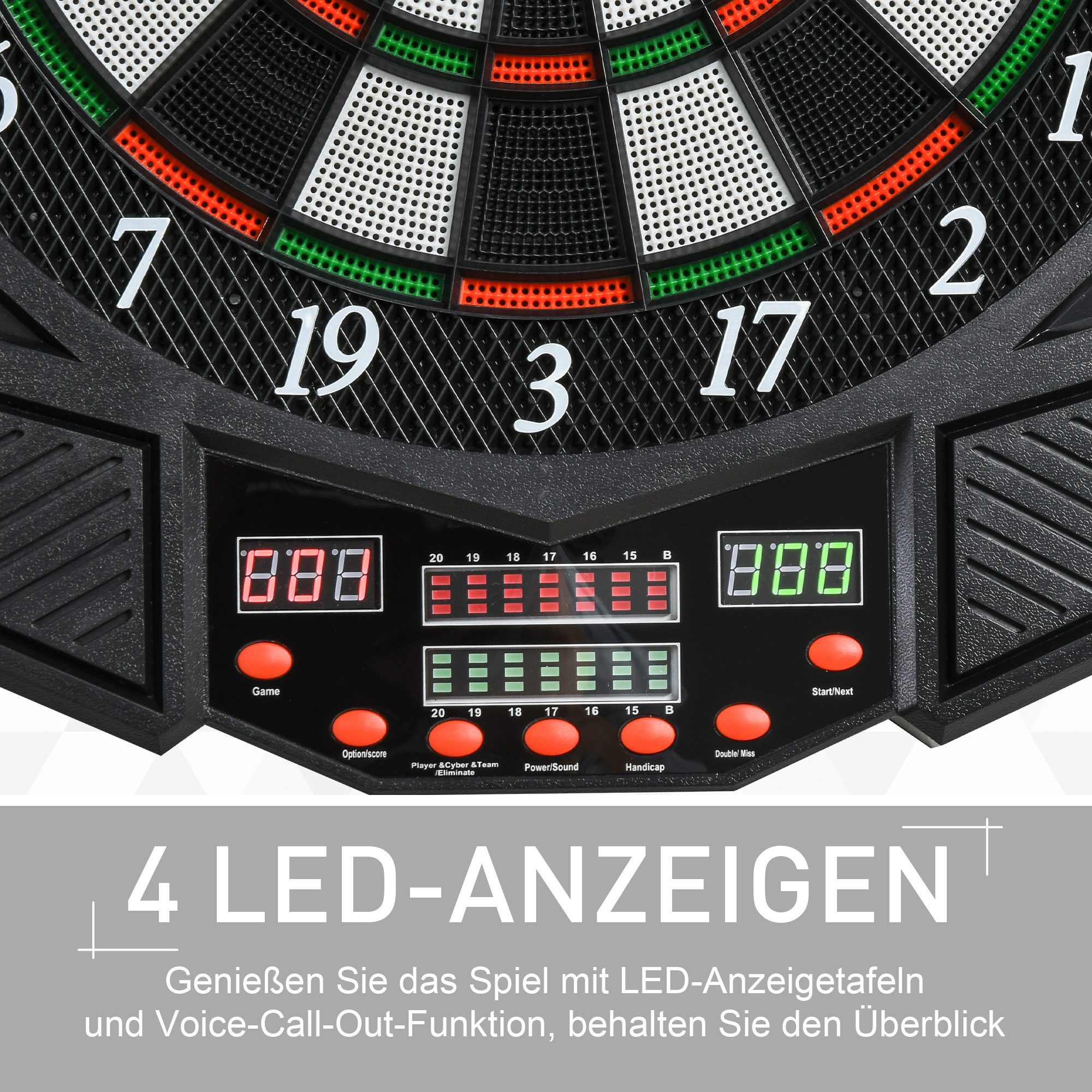 HOMCOM Dartscheibe mit Sprachansagen Englische Stimme LED-Anzeigen 12 Darts, (Dartspiel mit LCD-Anzeige, 1-tlg., Dartboard), Schwarz 49 x 54,6 x 5,5 cm – Bild 5 von 5