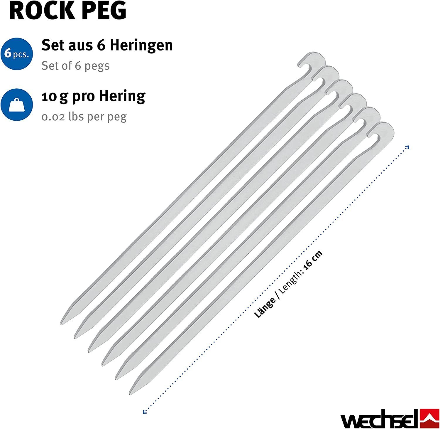 Wechsel 16cm, - Peg 6-St), Zelt-Heringe Zelthering (Set, Tents Felsboden Rock für Vierkant