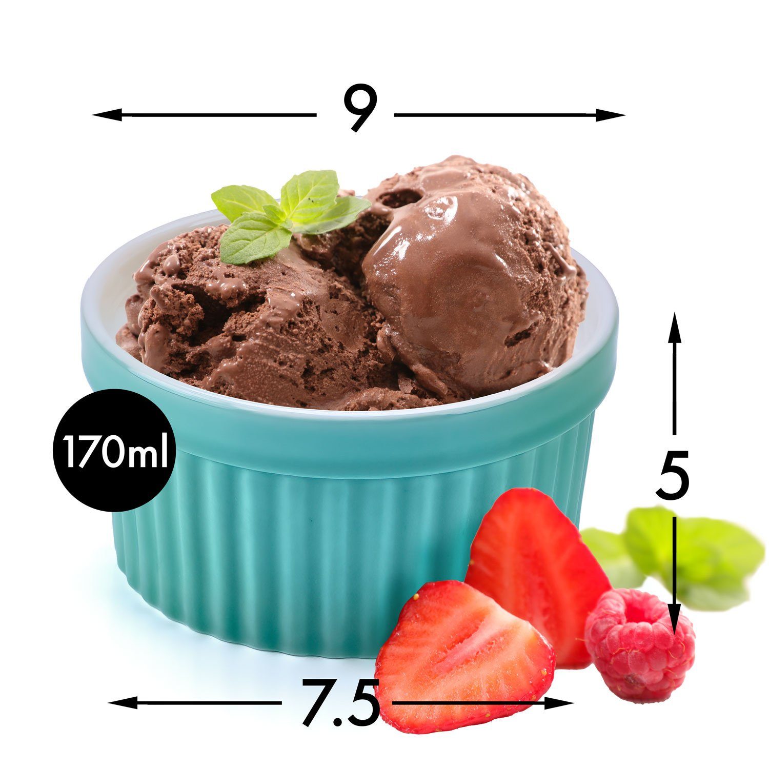 Dimono Dessertschale DIMONO Crème-Brûlée & Soufflé Förmchen – 8er Keramik Dessert Set, Keramik, (Schälchen mit 170 ml, 8-tlg), Schalen