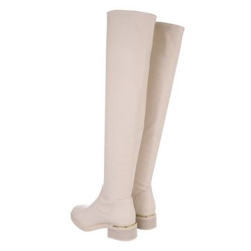 Ital-Design Damen Party & Clubwear Overkneestiefel Blockabsatz Overknees in Beige