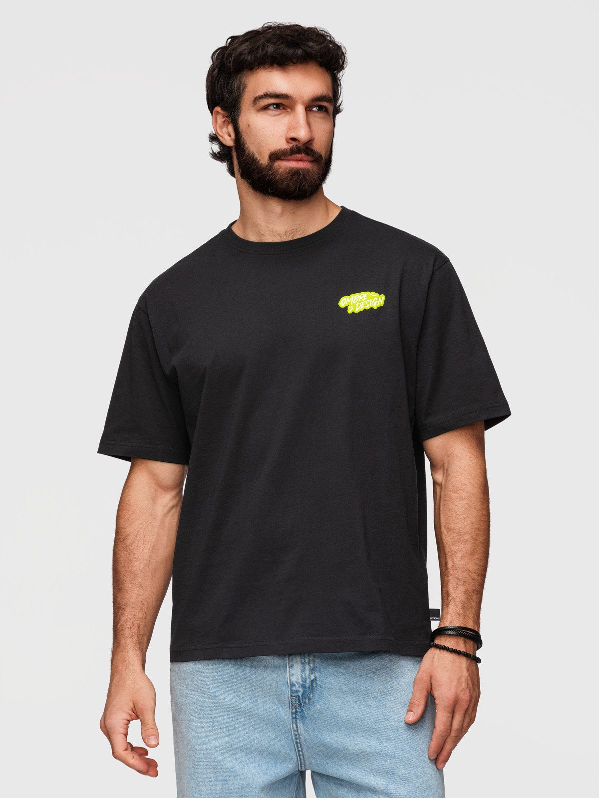 OMBRE Print-Shirt Herren Loose Fit T-Shirt mit Print Schwarz XXL (kein Set, 1-tlg)