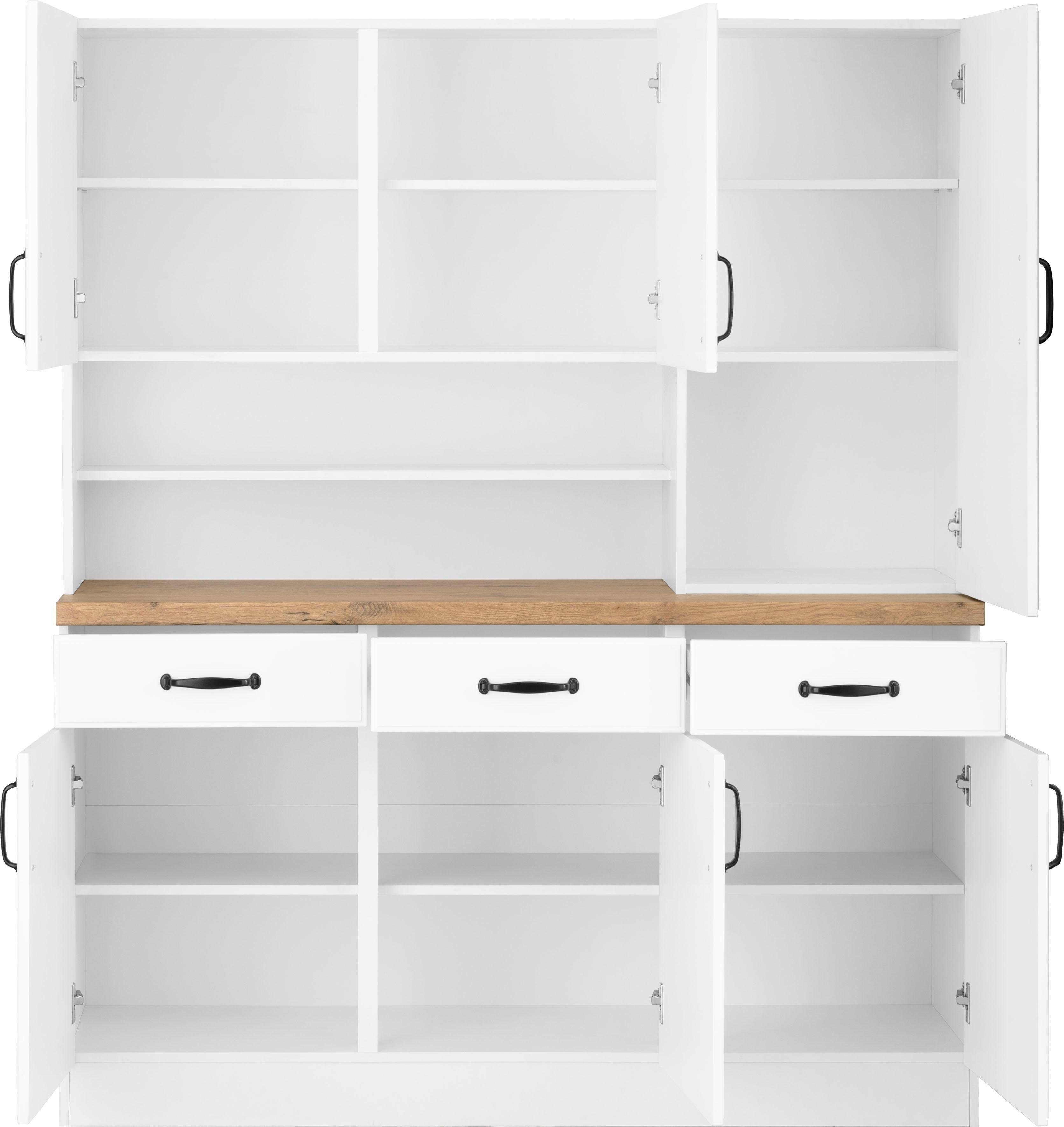 Küchen | weiß/kastelleichefarben cm Kassettenfront breit wiho 150 mit weiß Erla Küchenbuffet