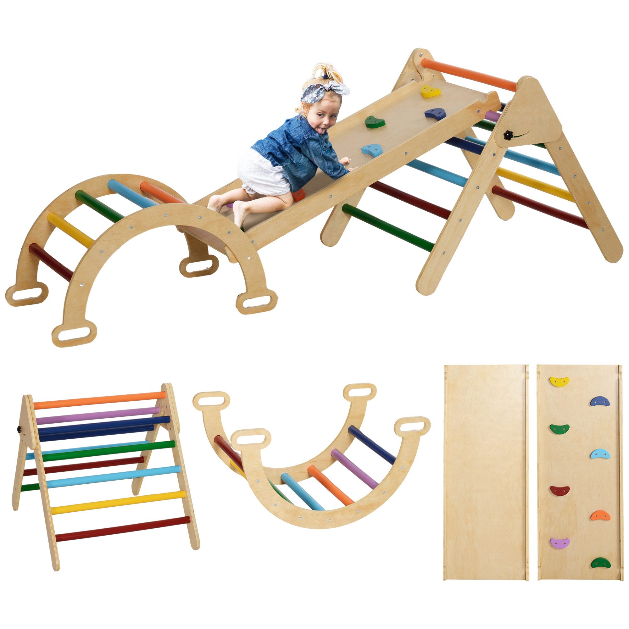 AIYAPLAY Klettergerüst 5 in 1 Set mit Rutsche, aus Holz, (Kletterspielzeug, günstig online kaufen